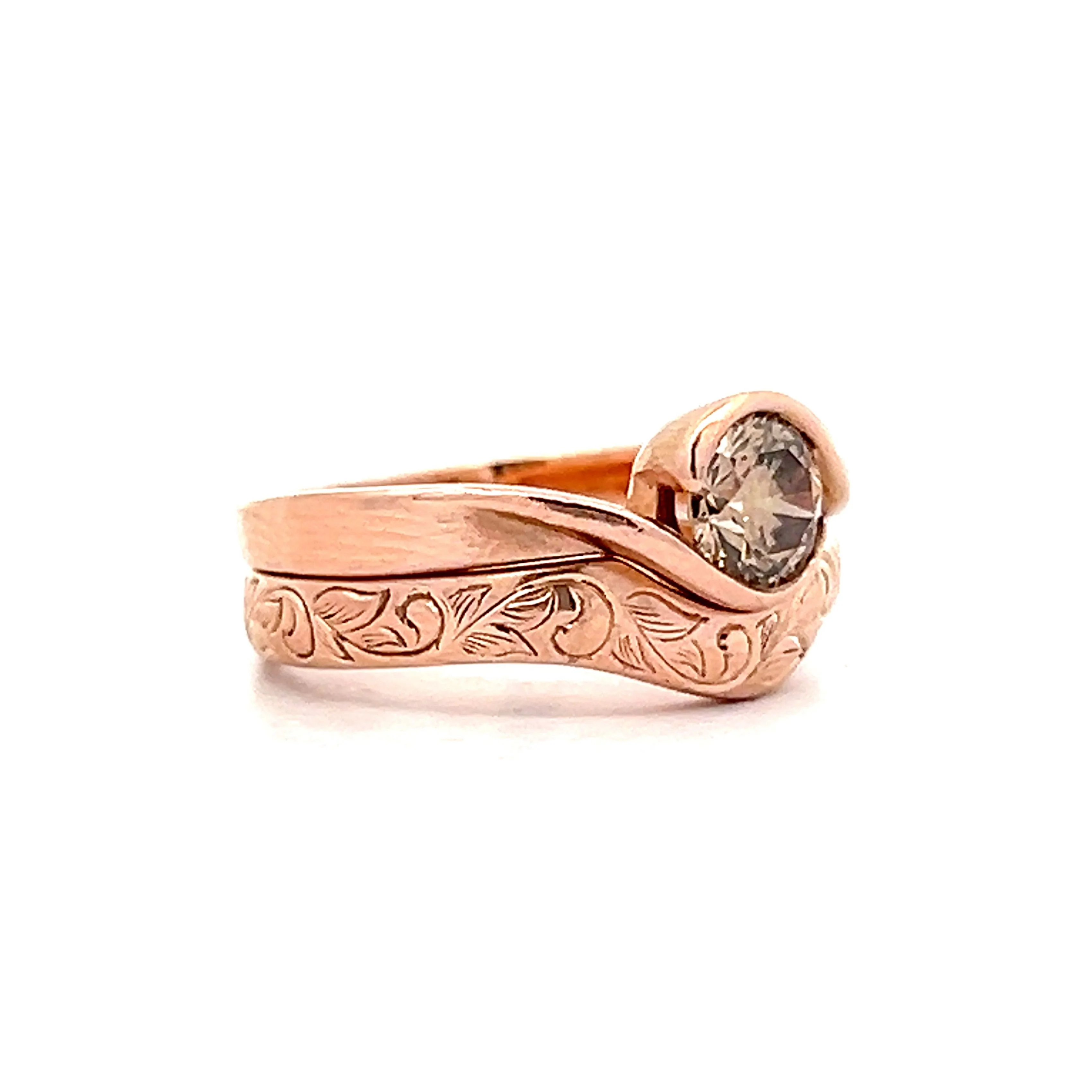 .55 Bezel Cognac Diamond Engagement Ring in Rose Gold - Image 3