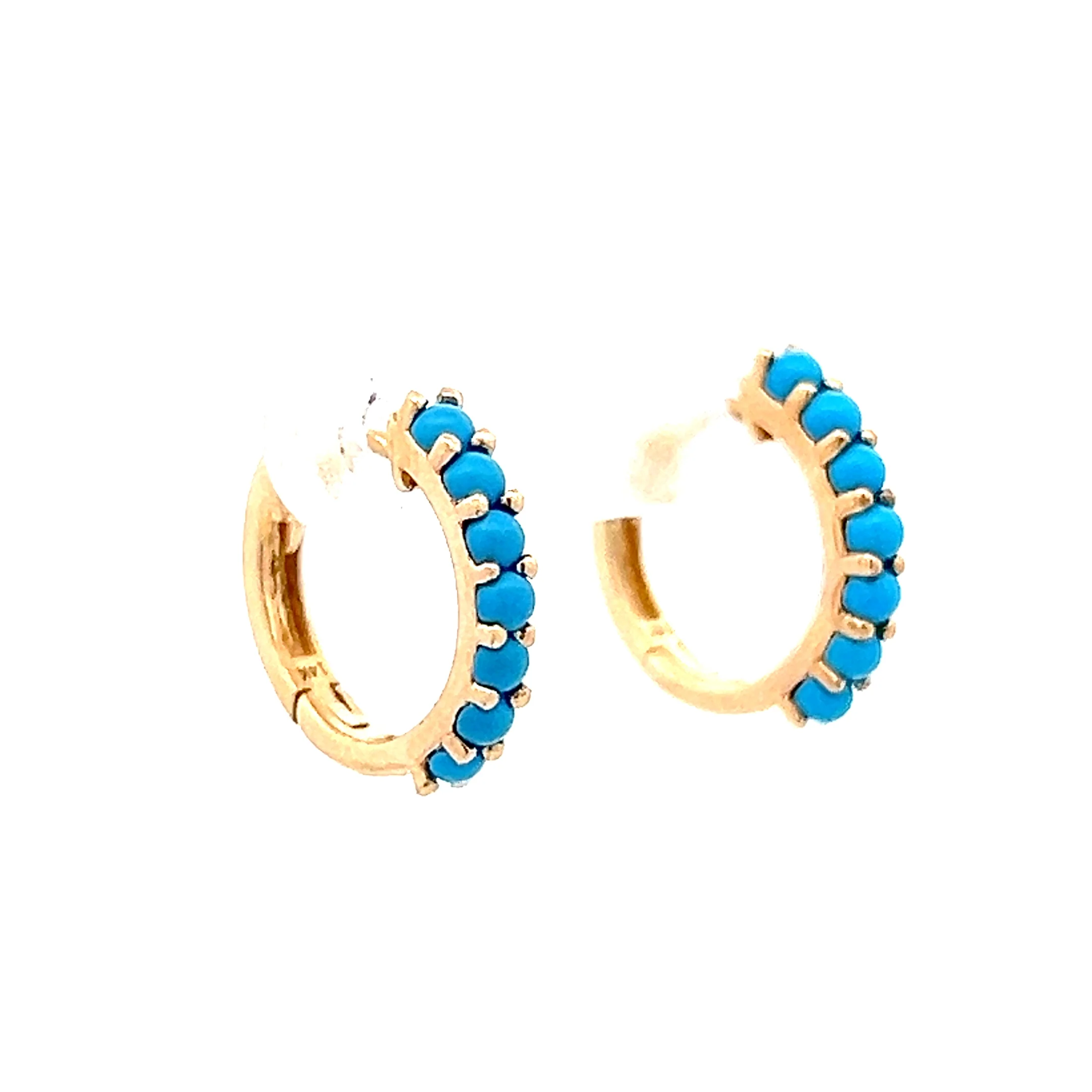 .55 Cabochon Turquoise Huggie Hoop Earrings in 14k - Image 3