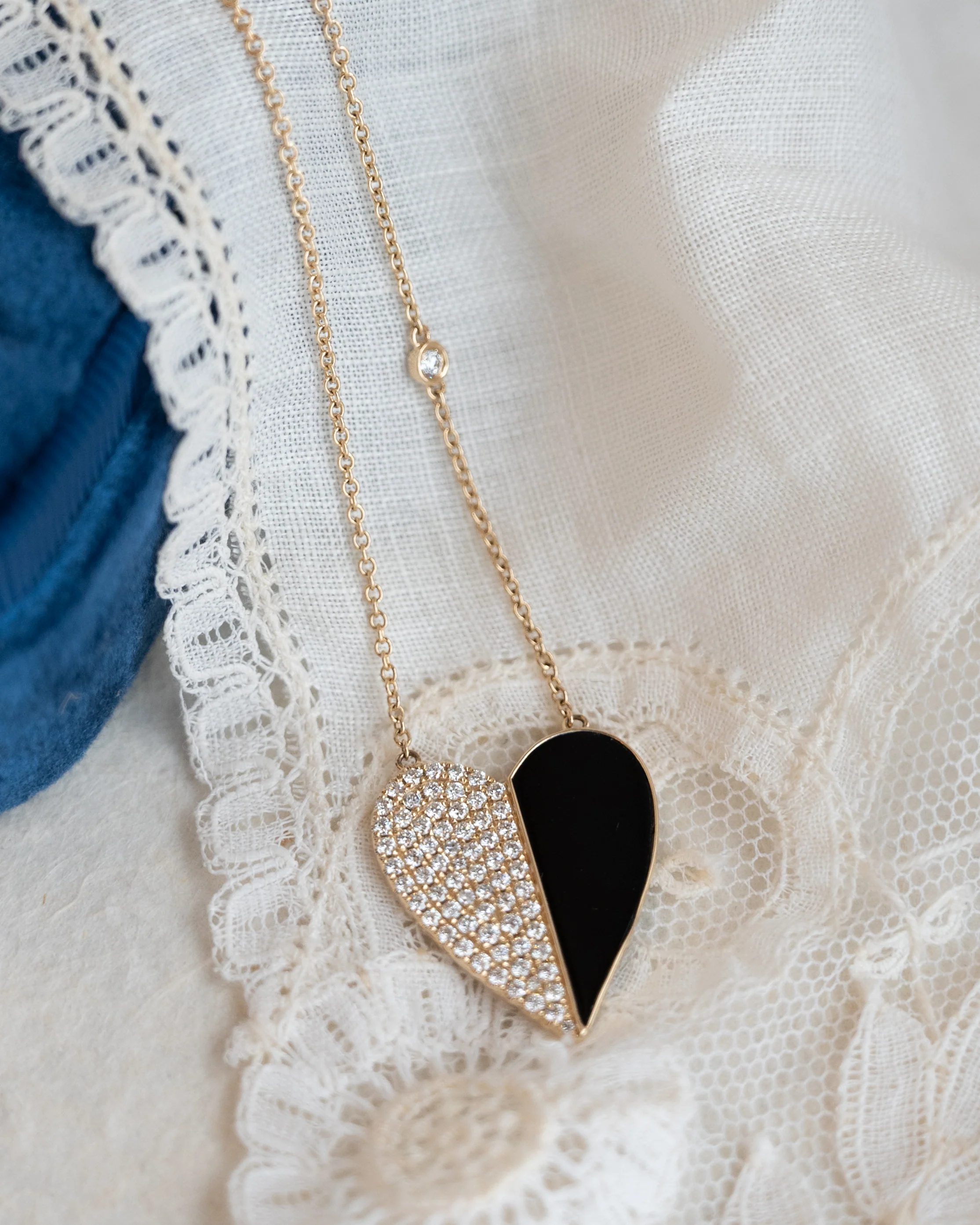 .55 Diamond & Black Onyx Heart Pendant Necklace 14k - Image 5
