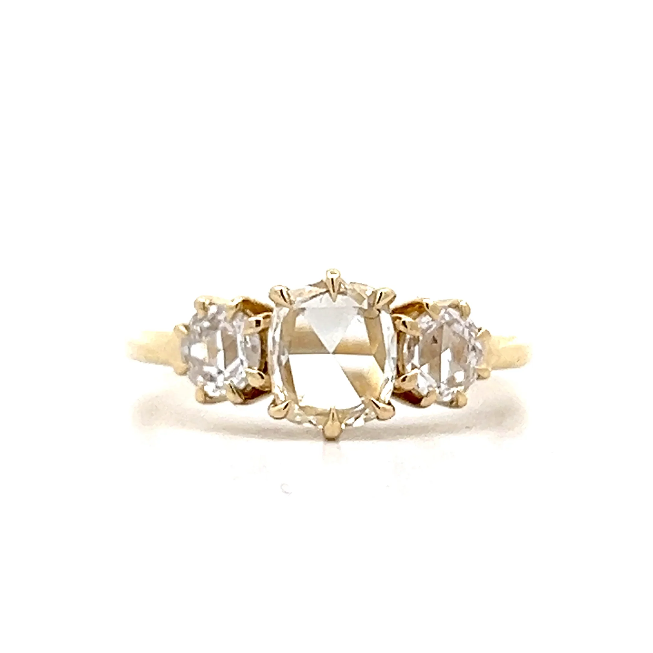 .55 Rose Diamond Three Stone Engagement Ring in 14k