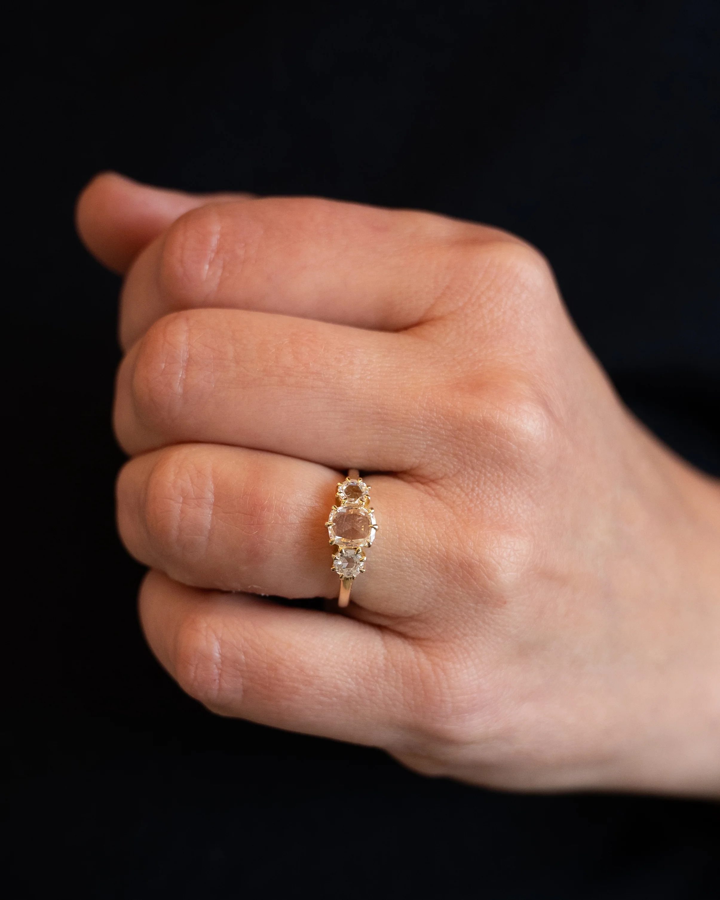 .55 Rose Diamond Three Stone Engagement Ring in 14k - Image 7