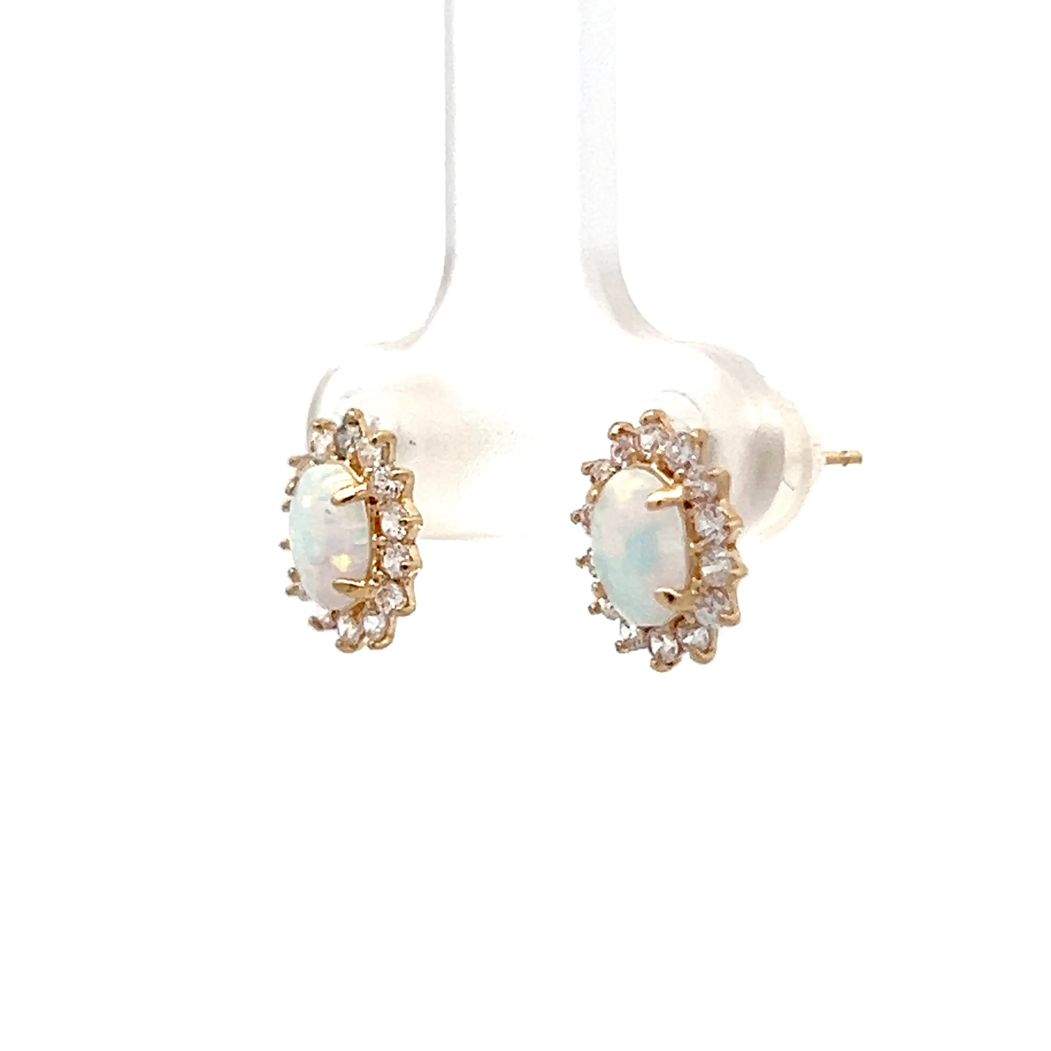 .56 Cabochon Opal & Diamond Earrings 14k - Image 2