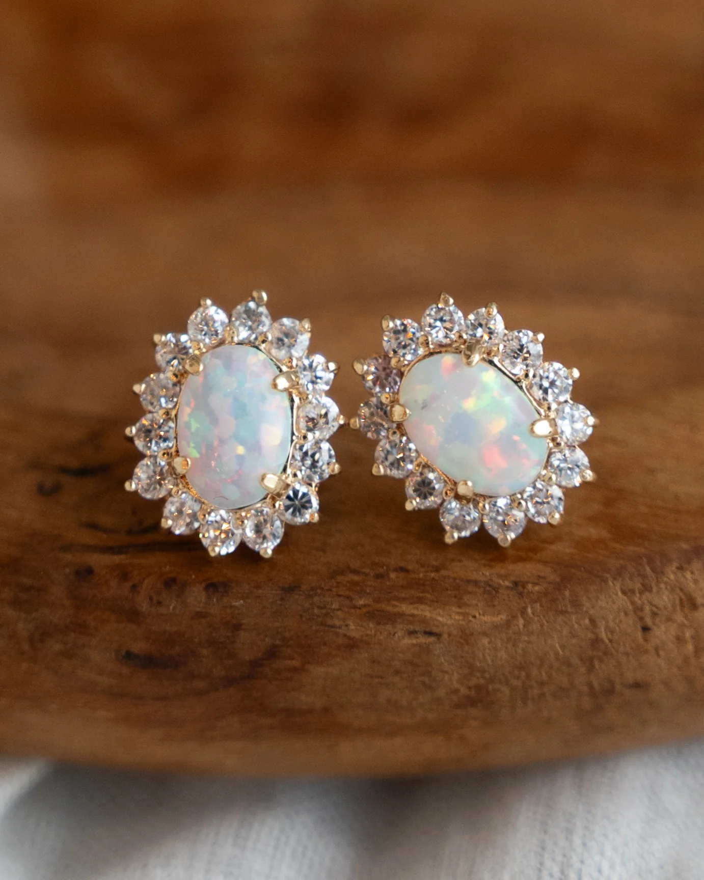 .56 Cabochon Opal & Diamond Earrings 14k - Image 4