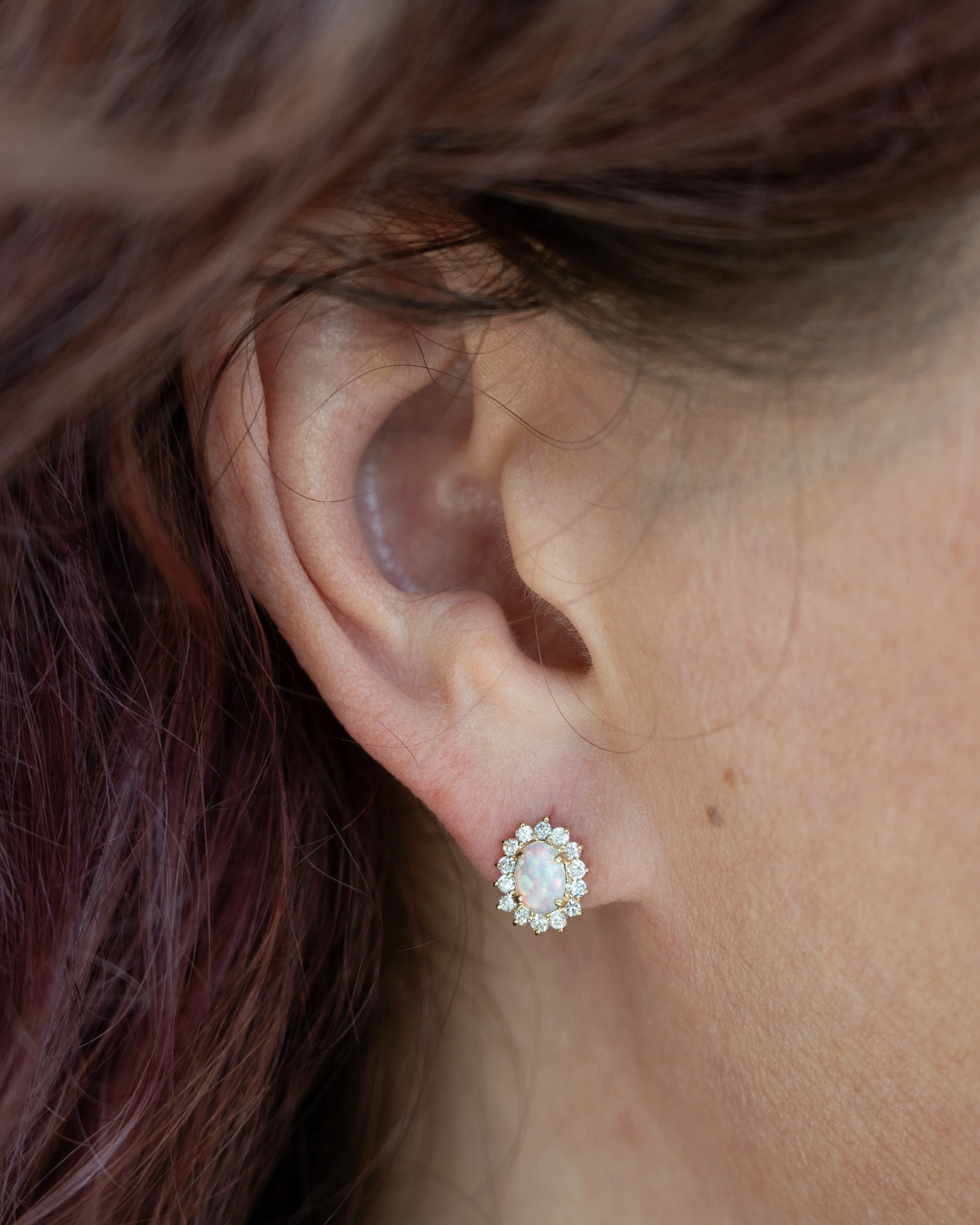 .56 Cabochon Opal & Diamond Earrings 14k - Image 5