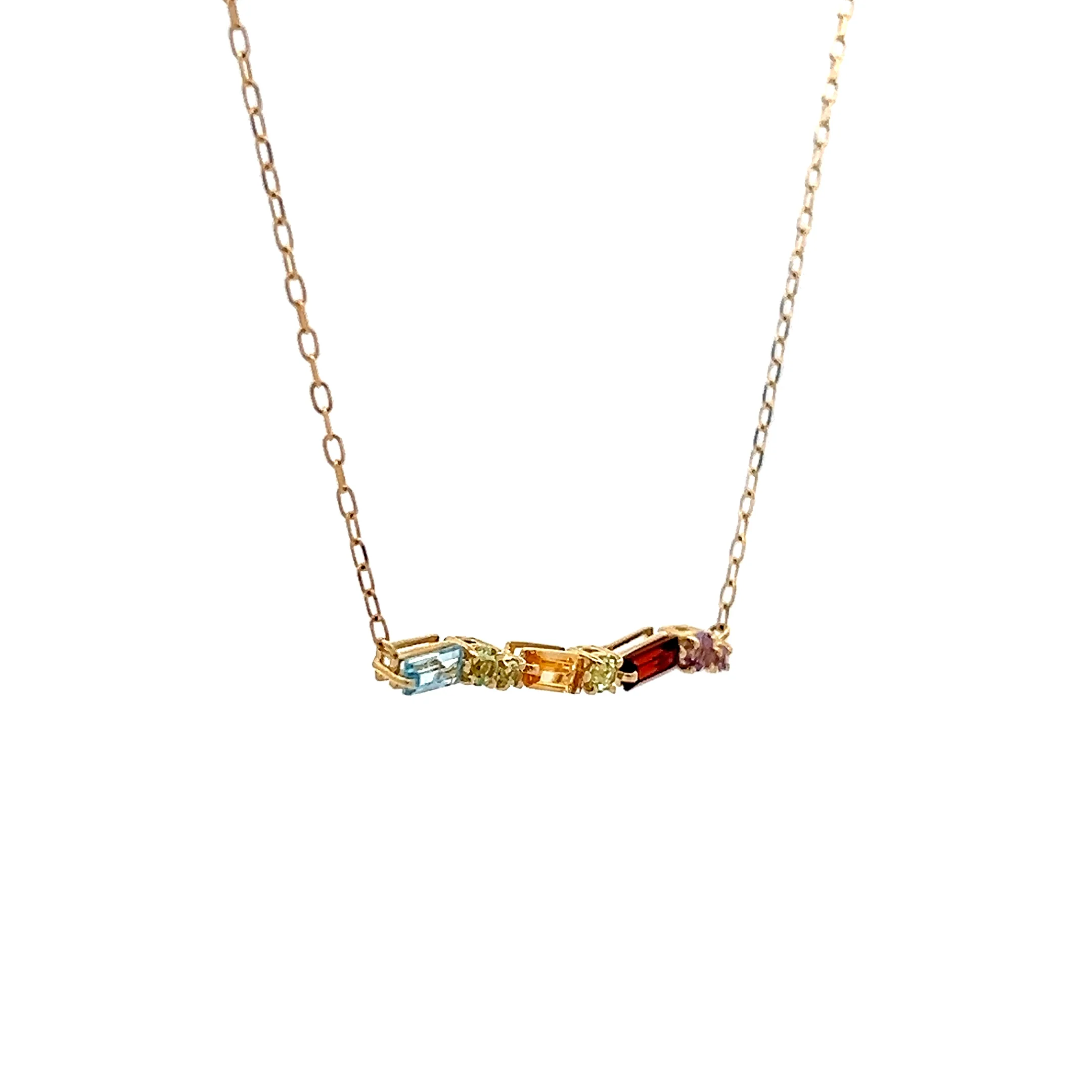.56 Rainbow Gemstone Bar Pendant Necklace in 14k - Image 3