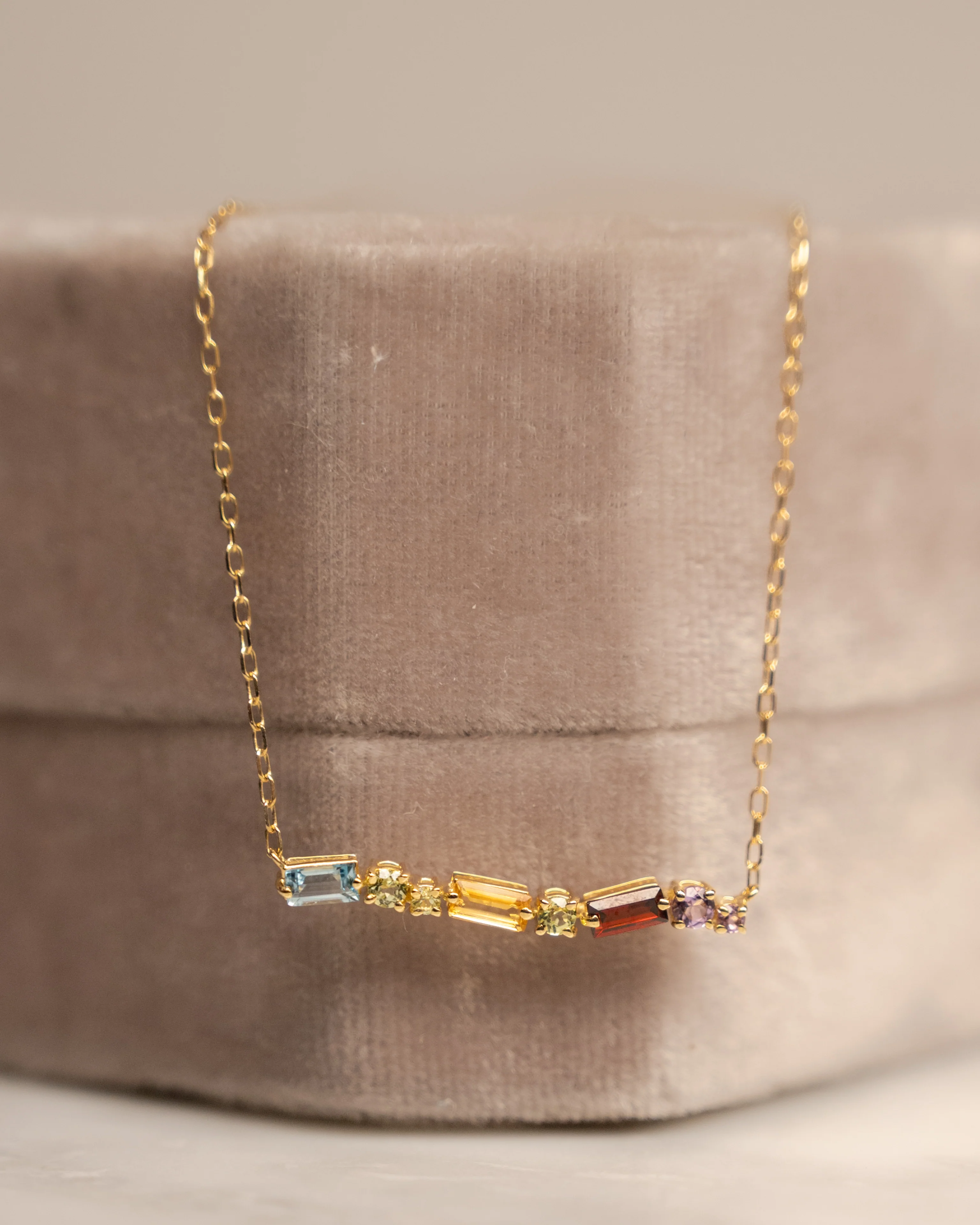 .56 Rainbow Gemstone Bar Pendant Necklace in 14k - Image 5