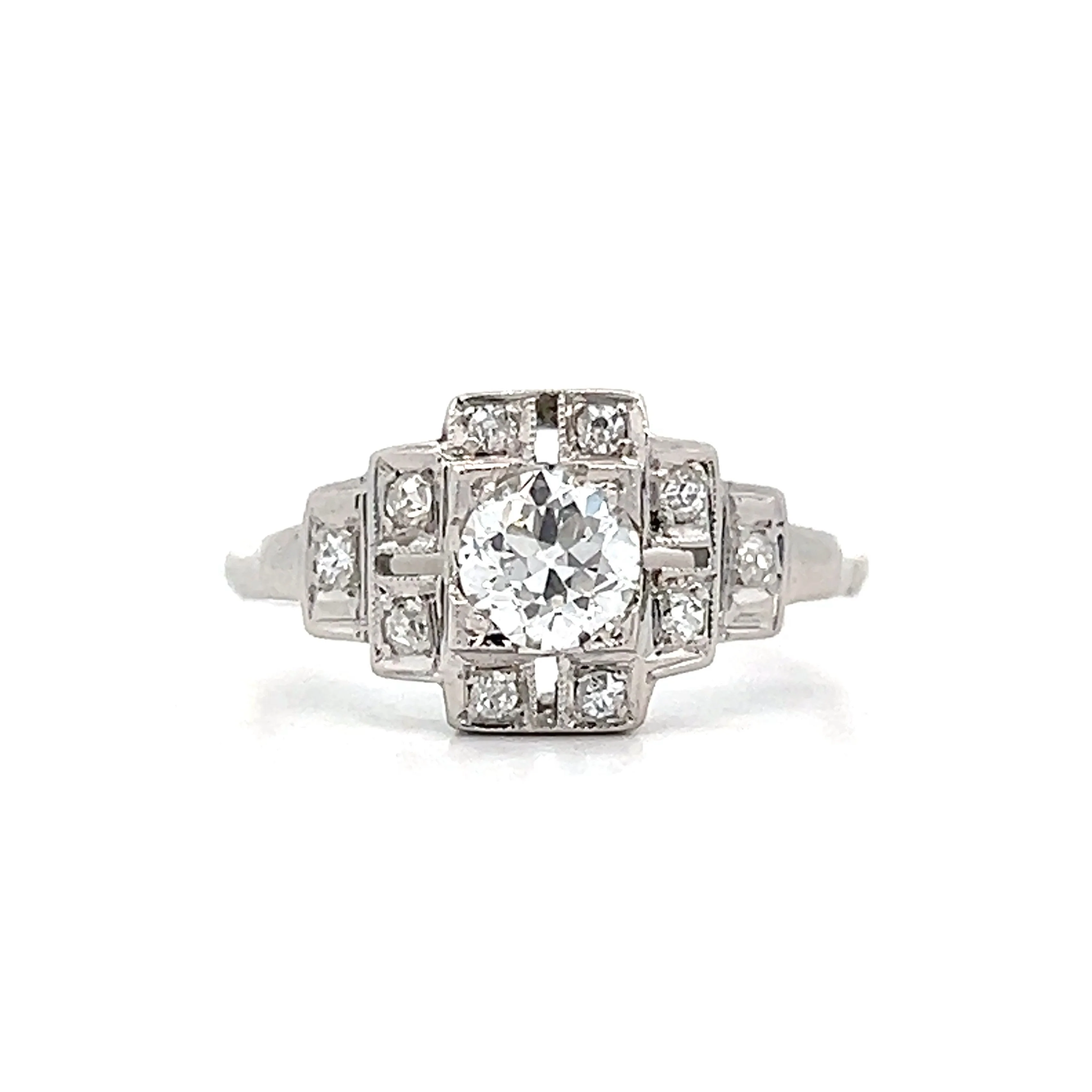.57 Antique Deco Step Engagement Ring in 14k White Gold