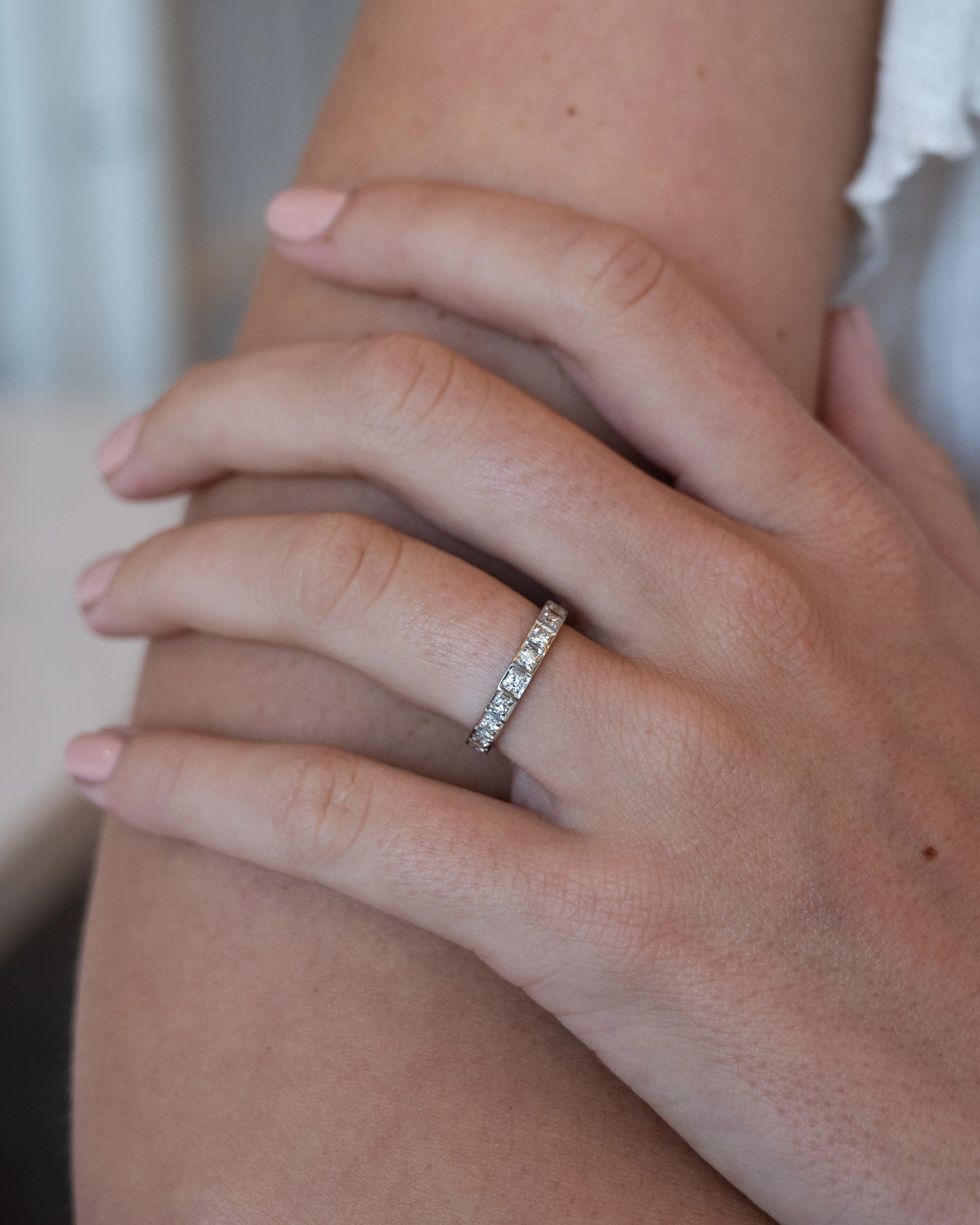 .57 Art Deco Diamond Eternity Band 14k White Gold - Image 7