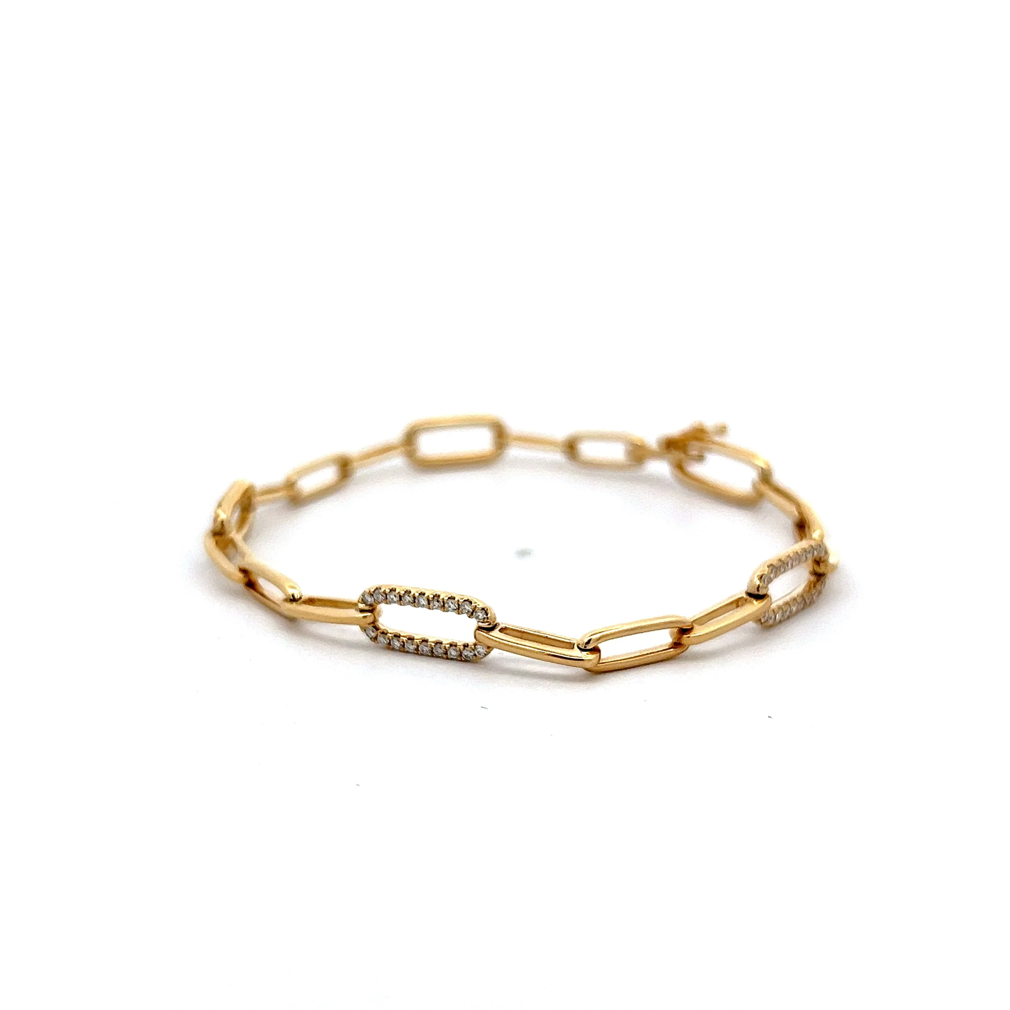.57 Pave Diamond Paperclip Link Bracelet in 14k Yellow Gold - Image 2
