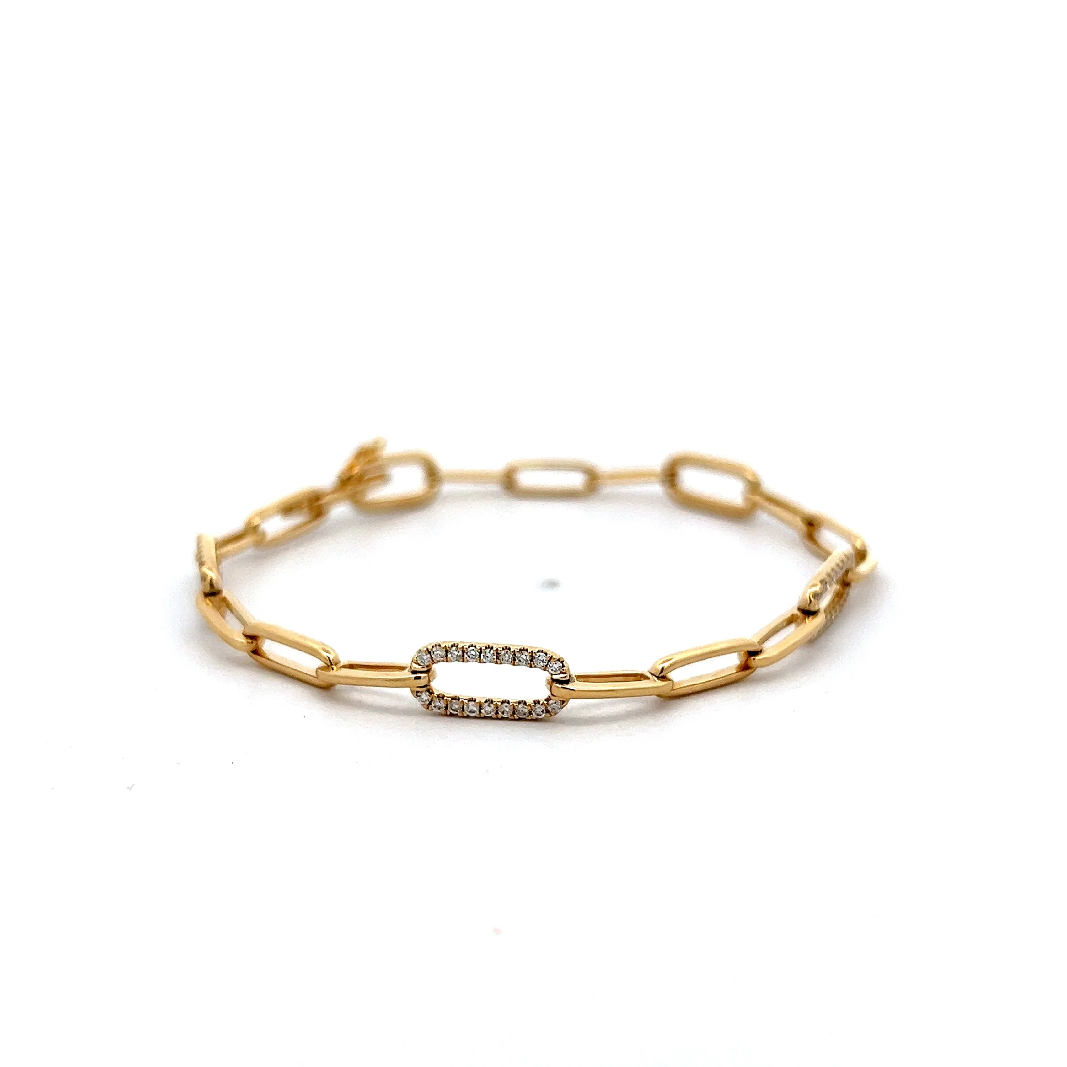 .57 Pave Diamond Paperclip Link Bracelet in 14k Yellow Gold - Image 3