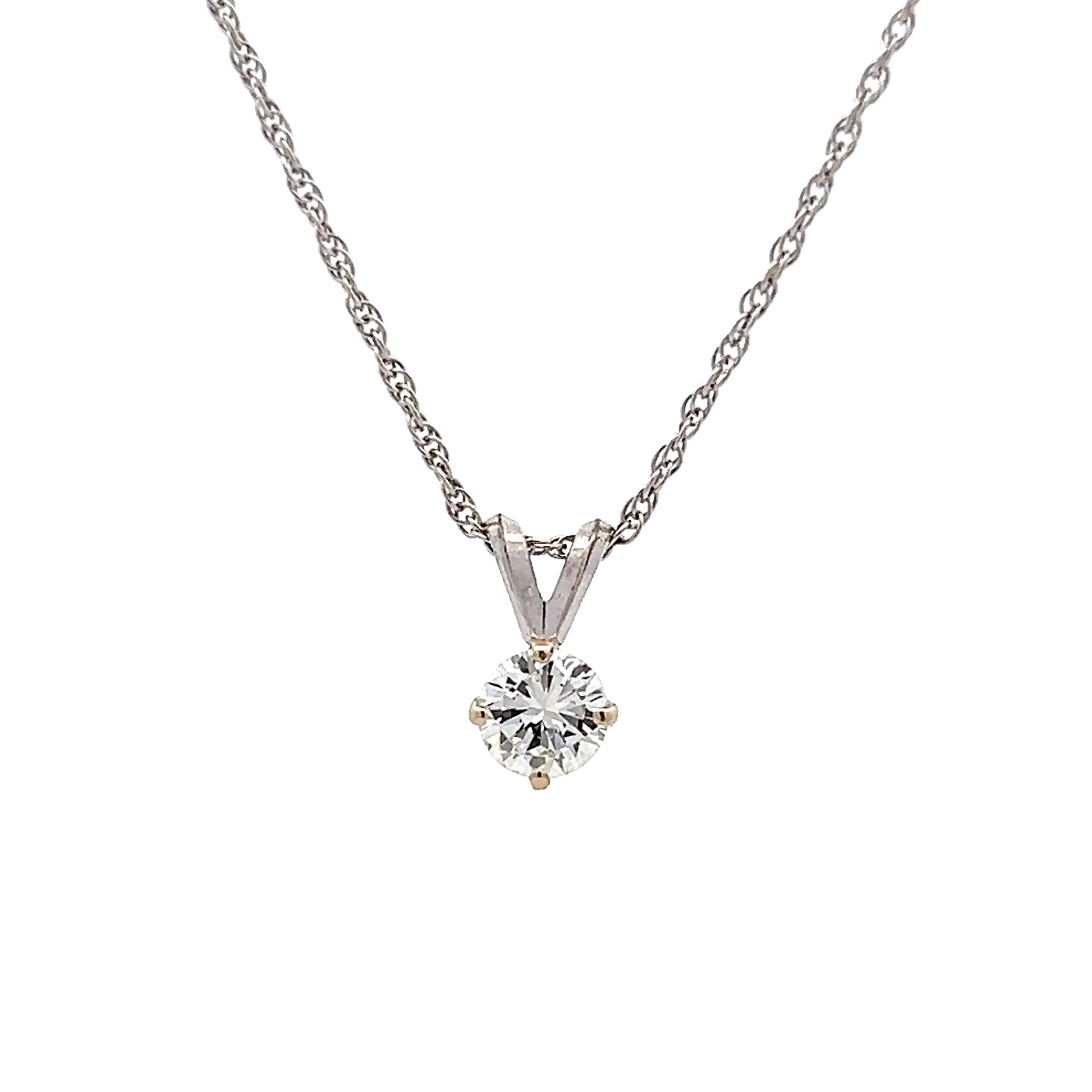 .57 Solitaire Diamond Pendant Necklace in 14k White Gold