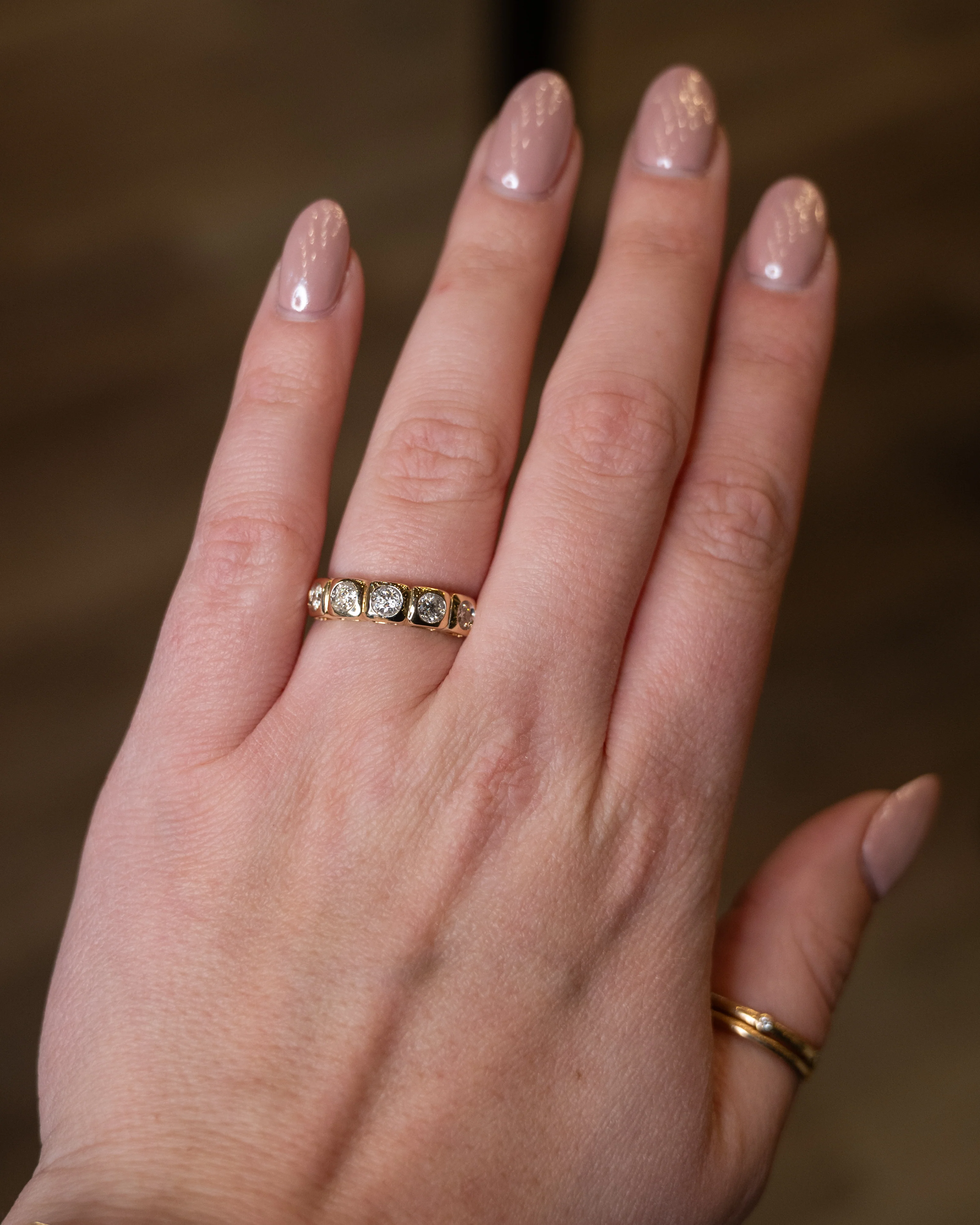 .58 Five Stone Diamond Wedding Band 14k Yellow Gold - Image 7