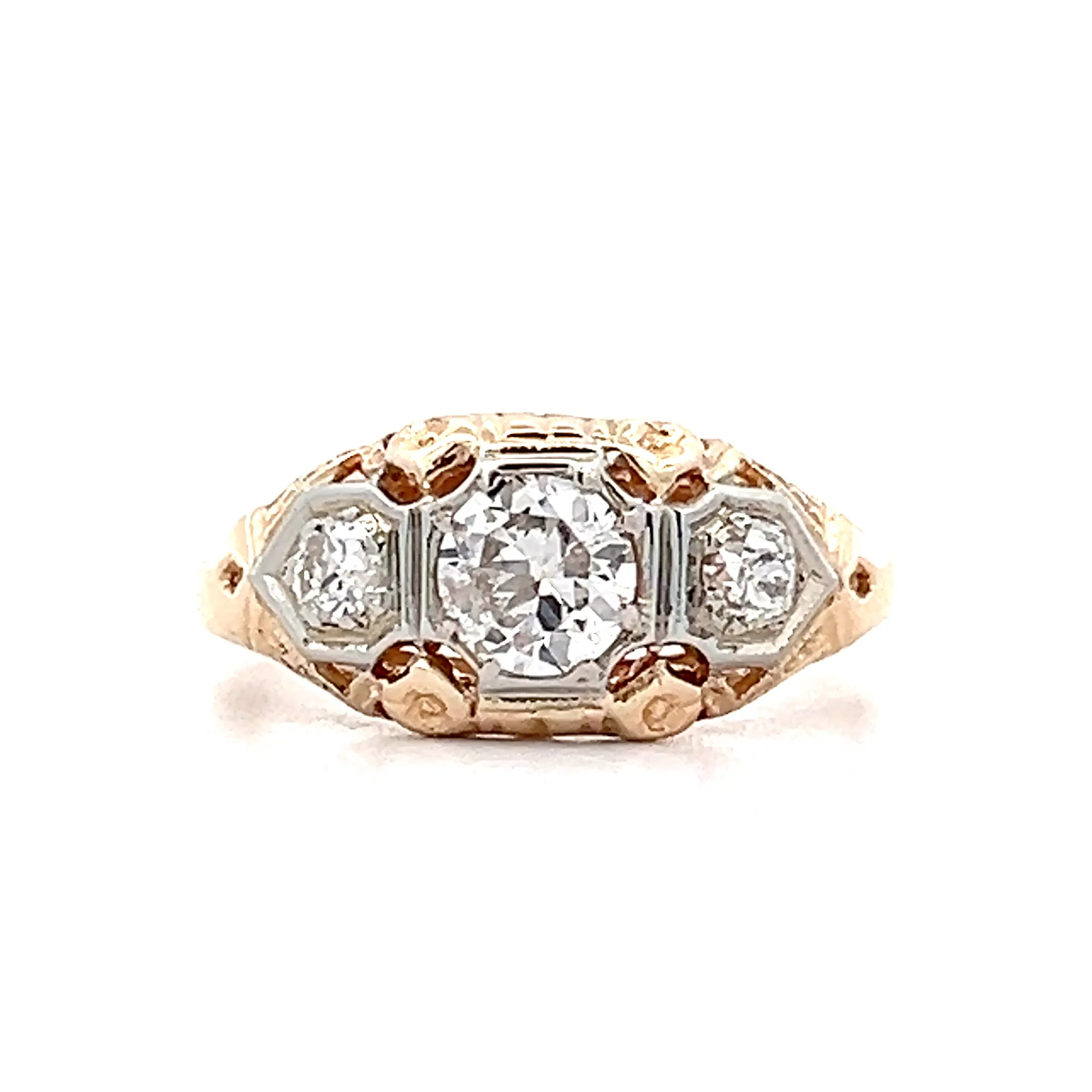 .59 Vintage Retro Three Stone Ring in 18k Yellow Gold