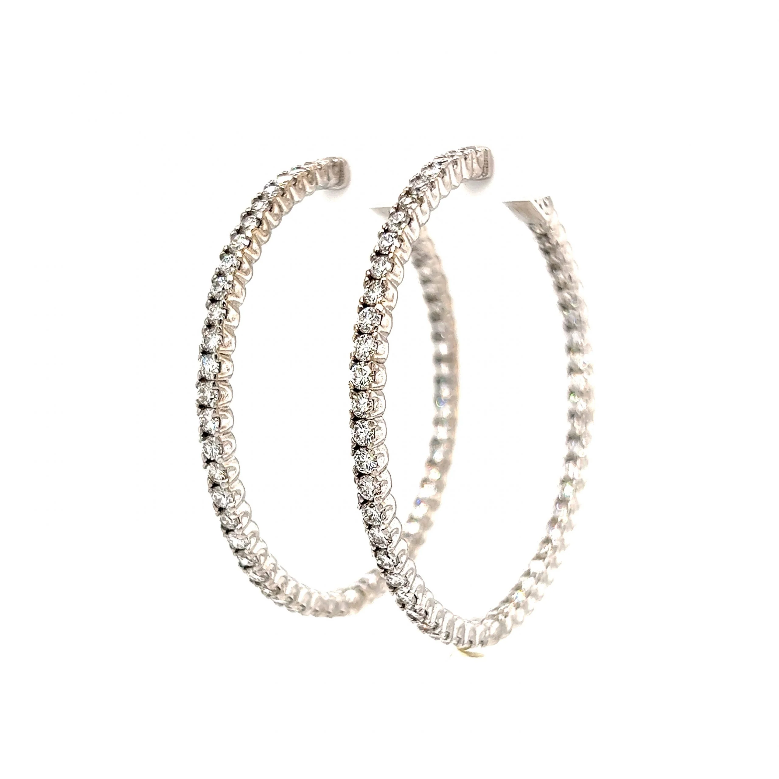 6.00 Round Brilliant Diamond Hoop Earrings in 14k White Gold - Image 2