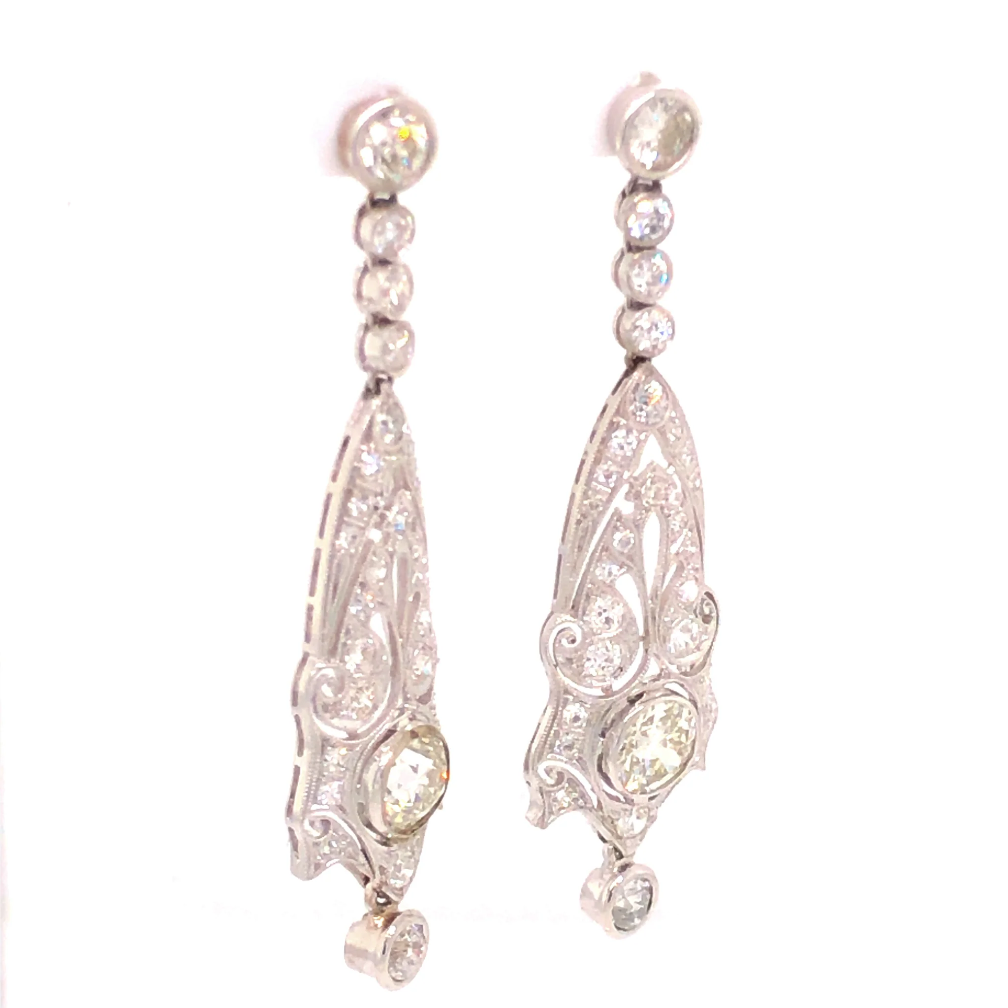 6.03 Art Deco Diamond Drop Earrings in Platinum - Image 3