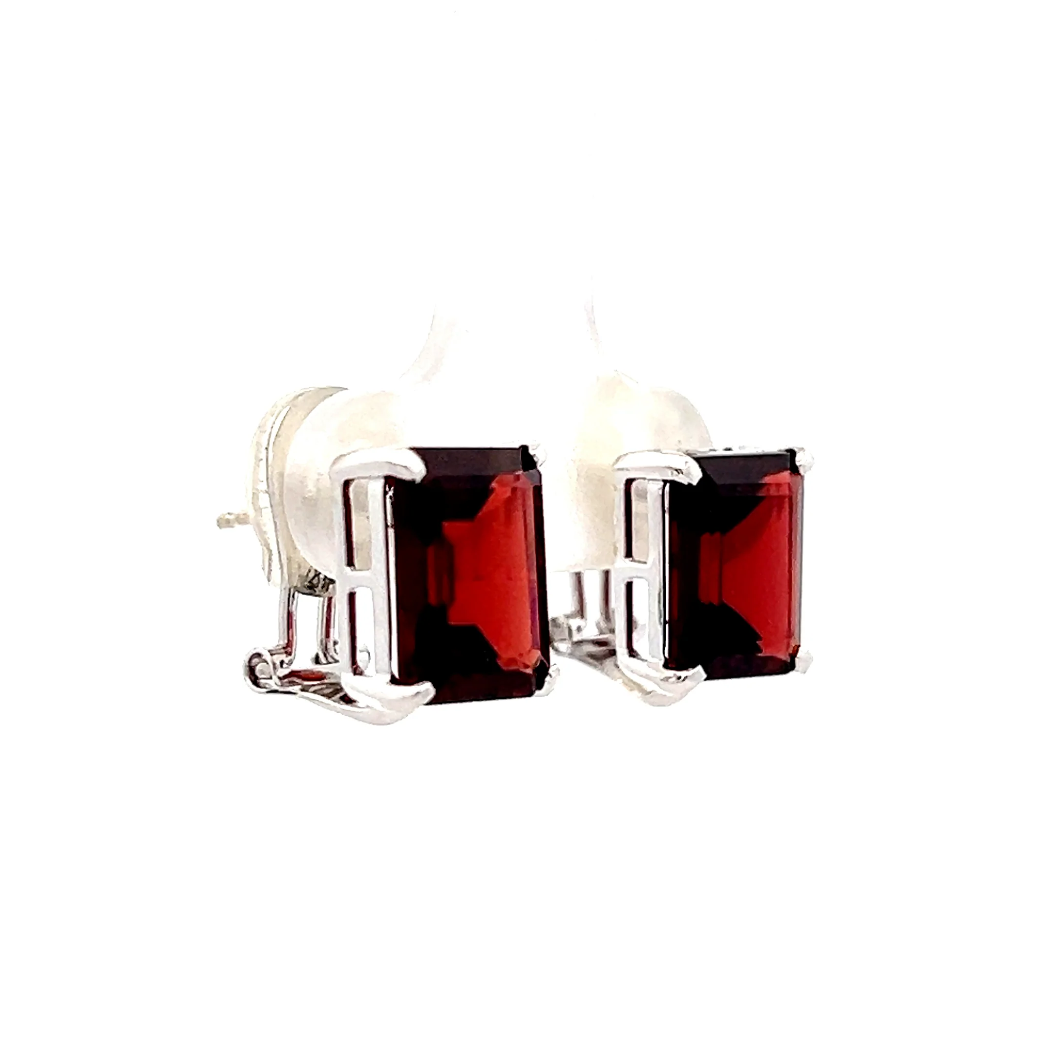 6.78 Emerald Cut Garnet Stud Earrings 14k White Gold - Image 3