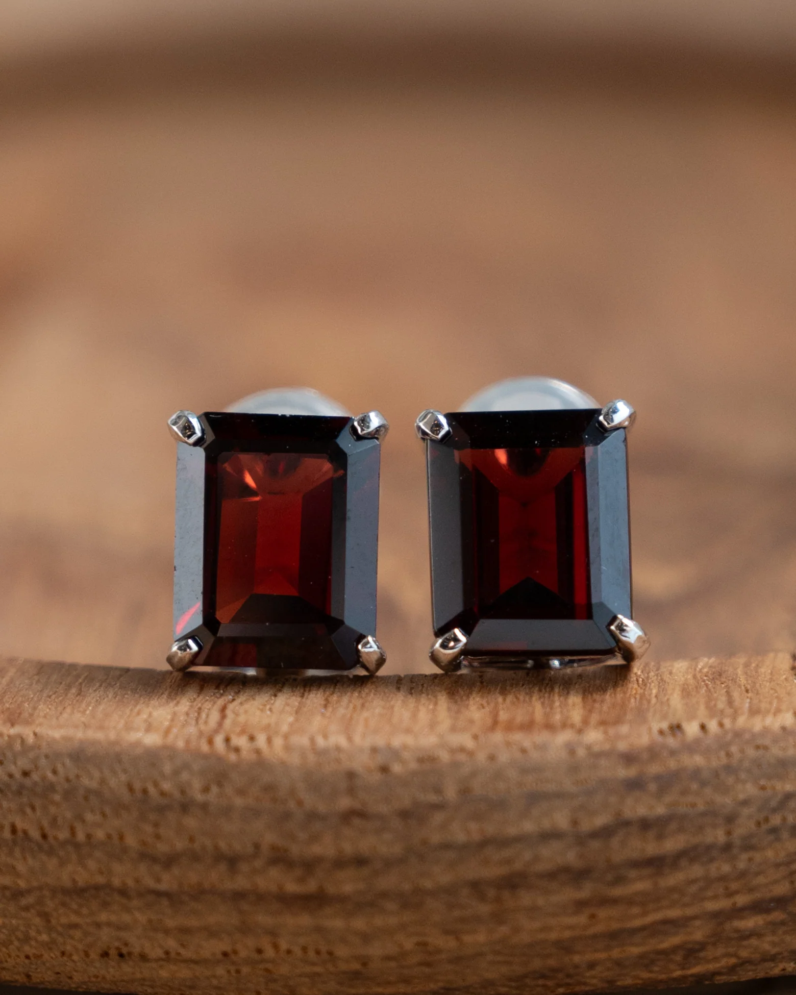 6.78 Emerald Cut Garnet Stud Earrings 14k White Gold - Image 4