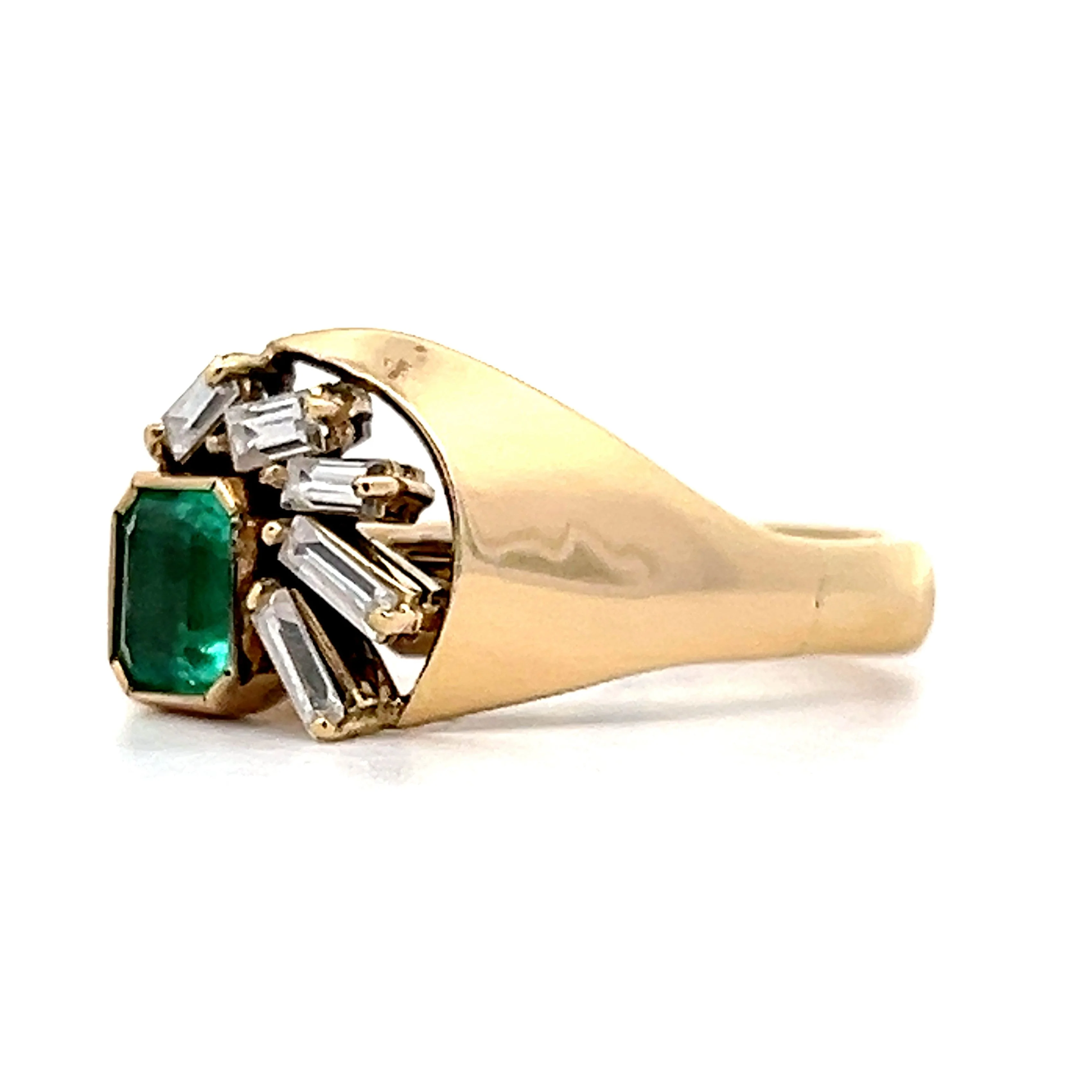 .60 Bezel Emerald & Diamond Cocktail Ring in 18k Yellow Gold - Image 2