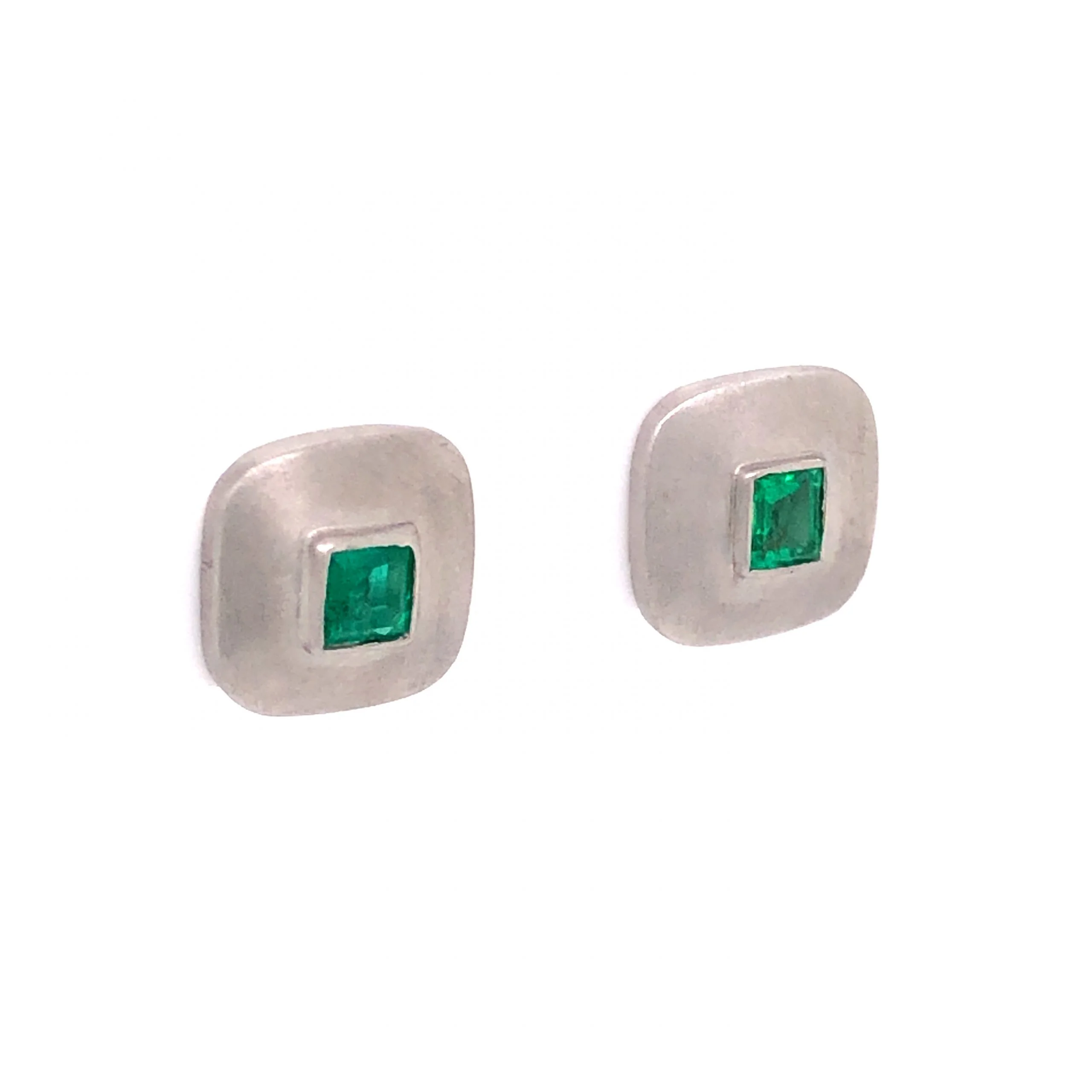 .60 Emerald Square Cut Stud Earrings in Platinum - Image 3