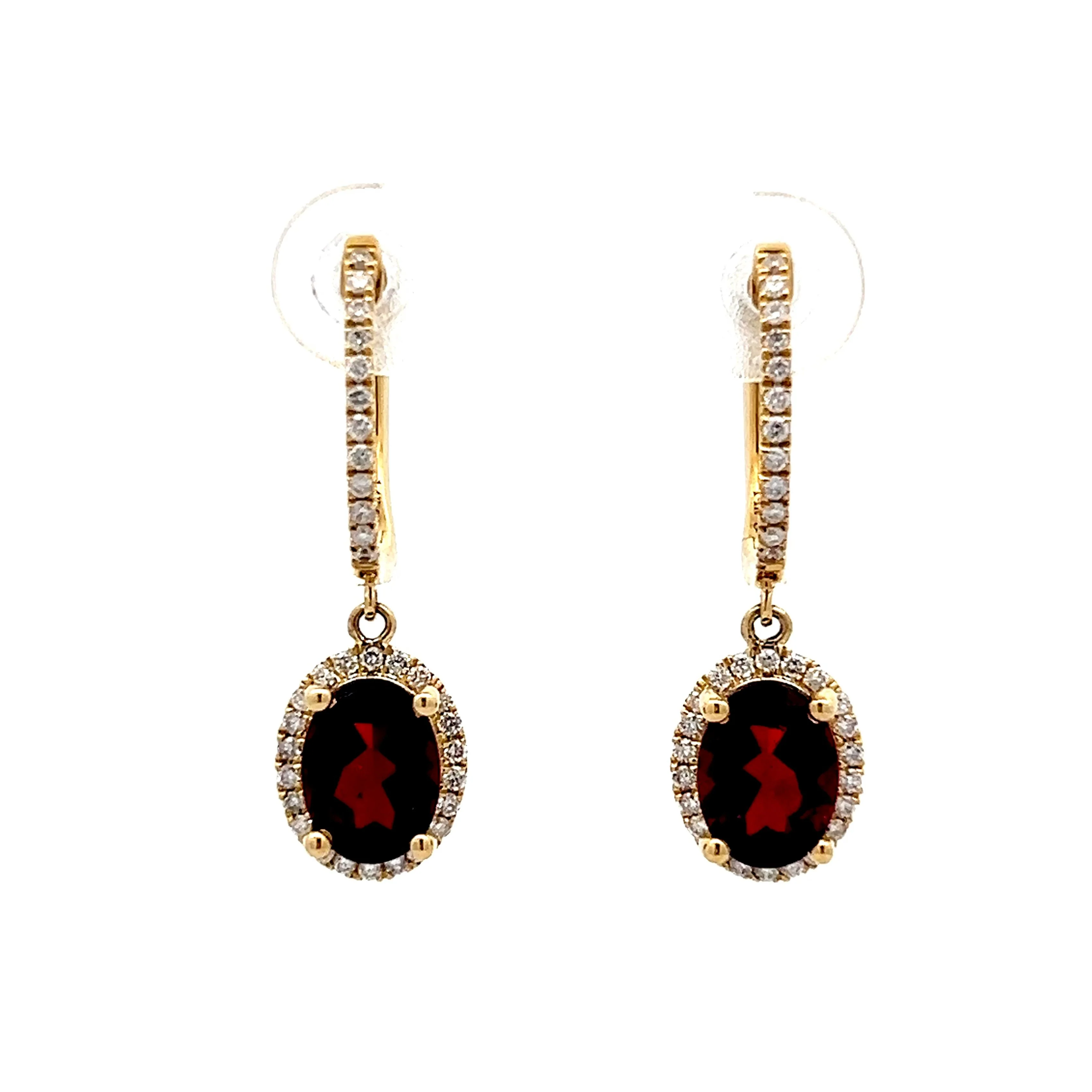 .60 Oval Garnet & Diamond Earrings in 14k Yellow Gold