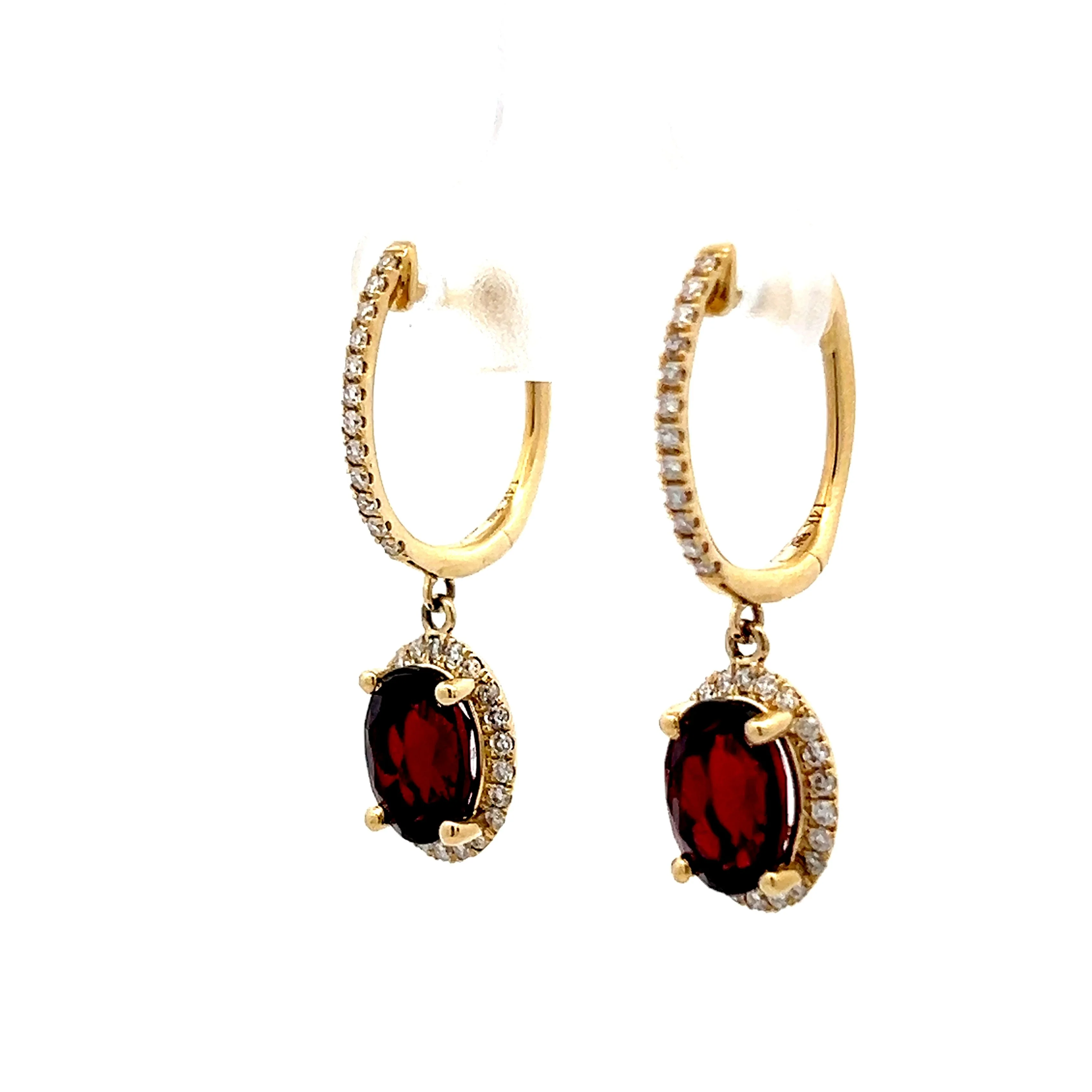 .60 Oval Garnet & Diamond Earrings in 14k Yellow Gold - Image 2