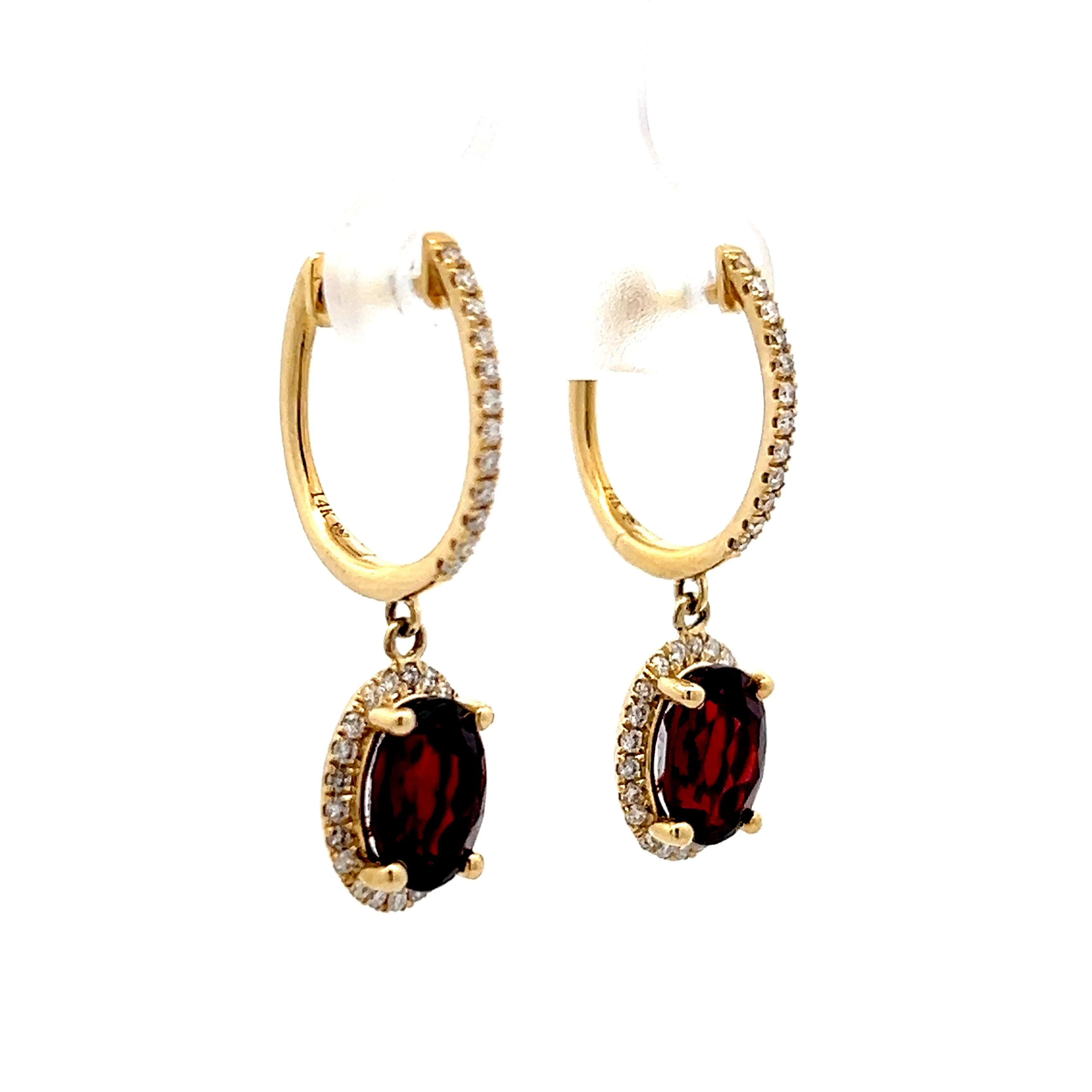 .60 Oval Garnet & Diamond Earrings in 14k Yellow Gold - Image 3