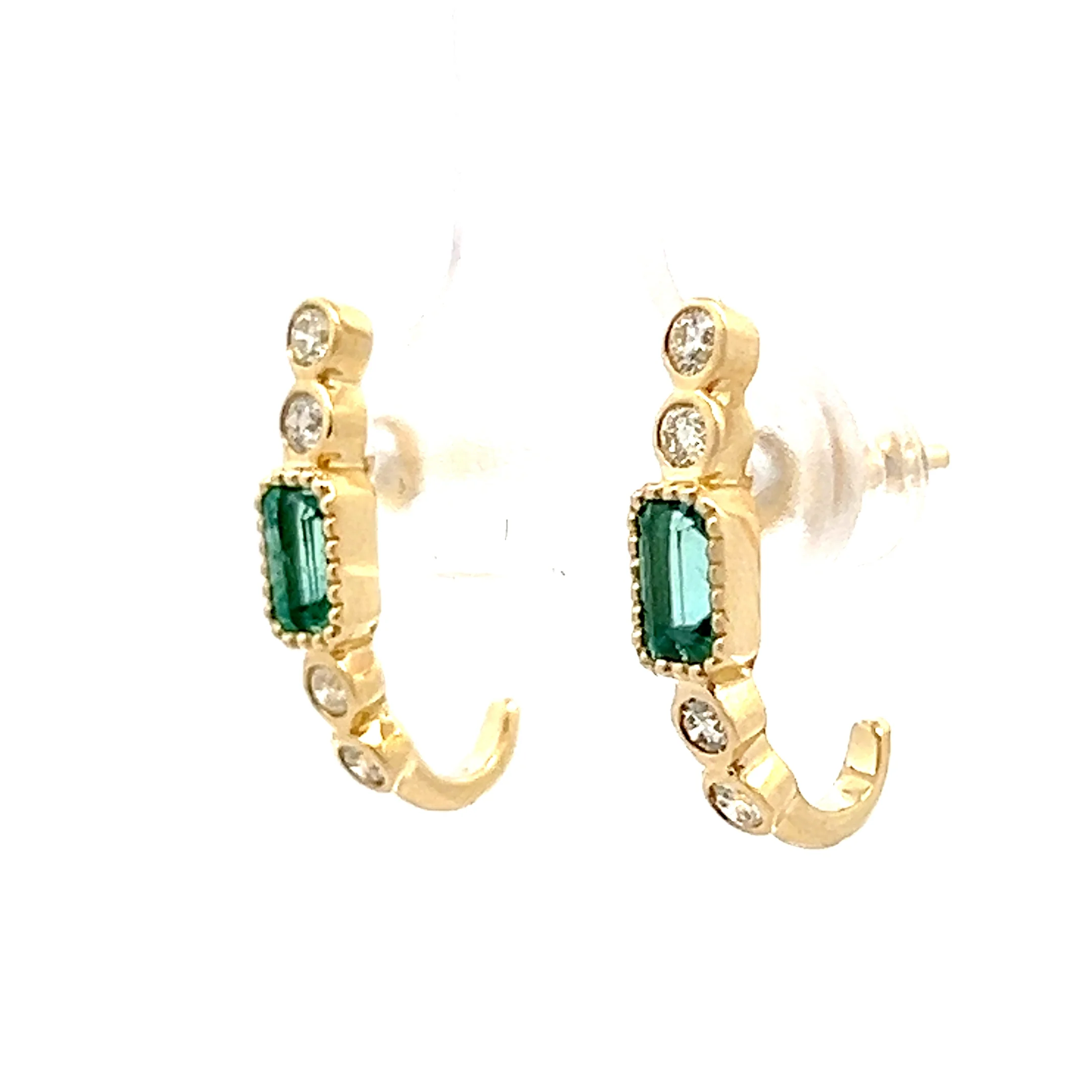 .60 Tourmaline & Diamond J Hoop Earrings in 14k - Image 2