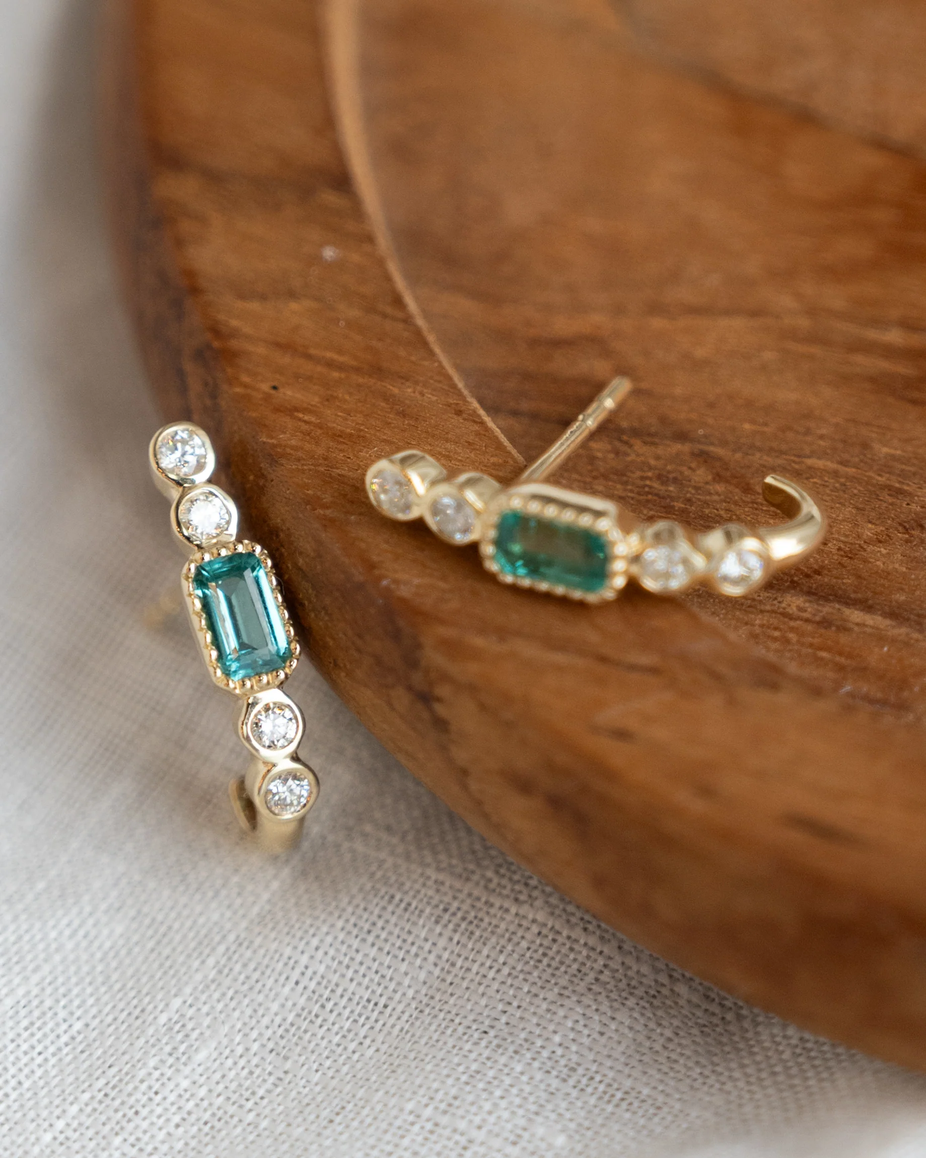 .60 Tourmaline & Diamond J Hoop Earrings in 14k - Image 4