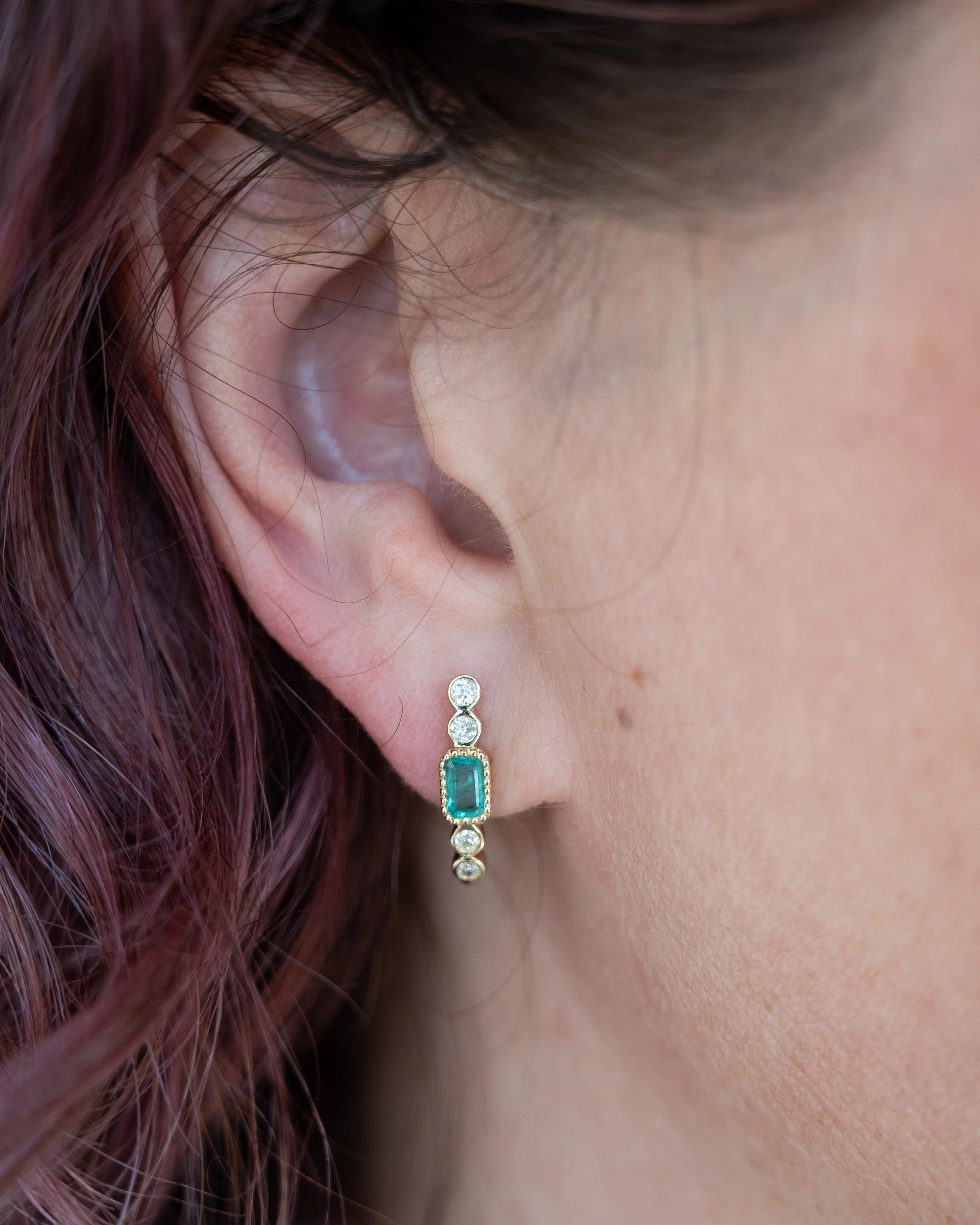 .60 Tourmaline & Diamond J Hoop Earrings in 14k - Image 5