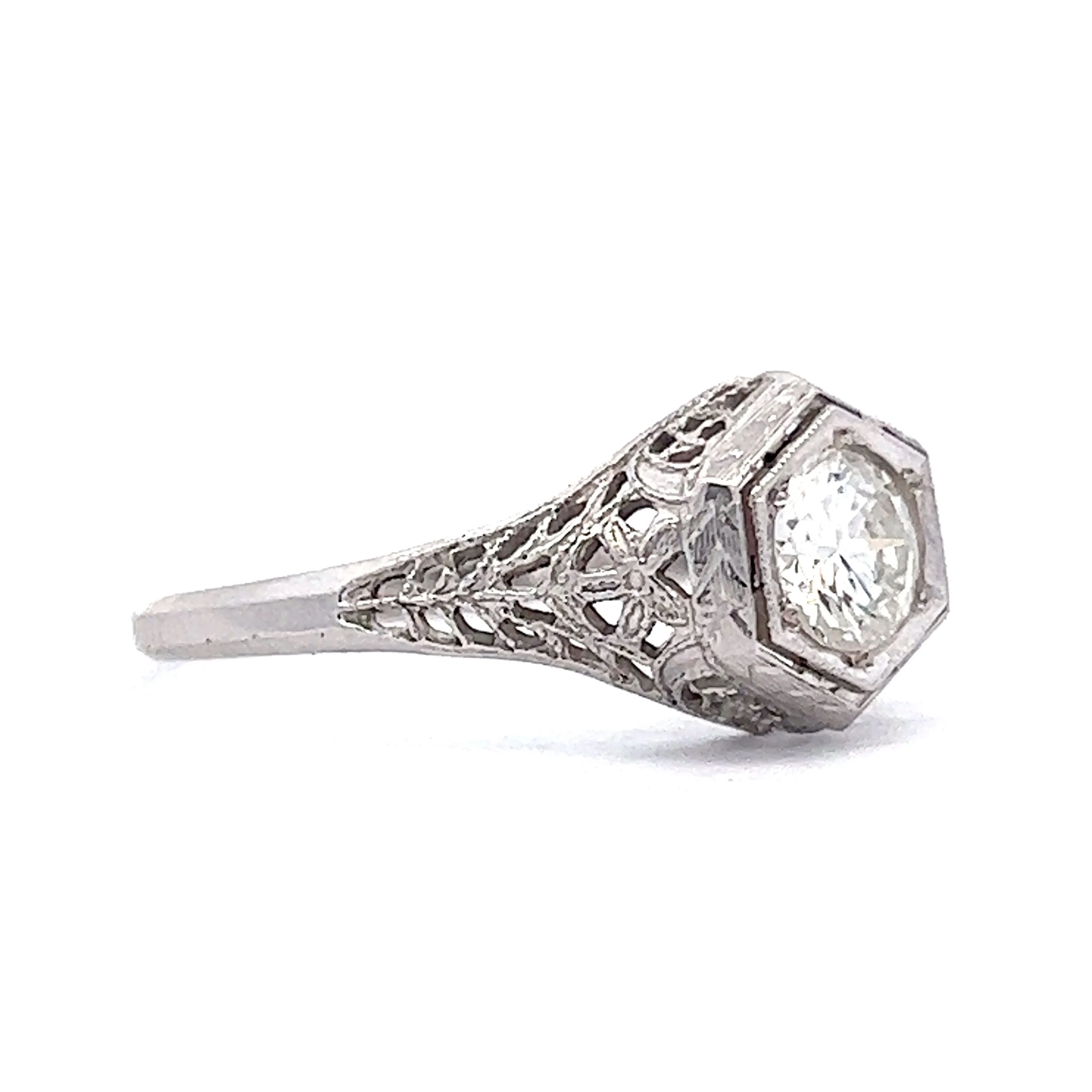 .62 Art Deco Filigree Diamond Engagement Ring in 18k White Gold - Image 3
