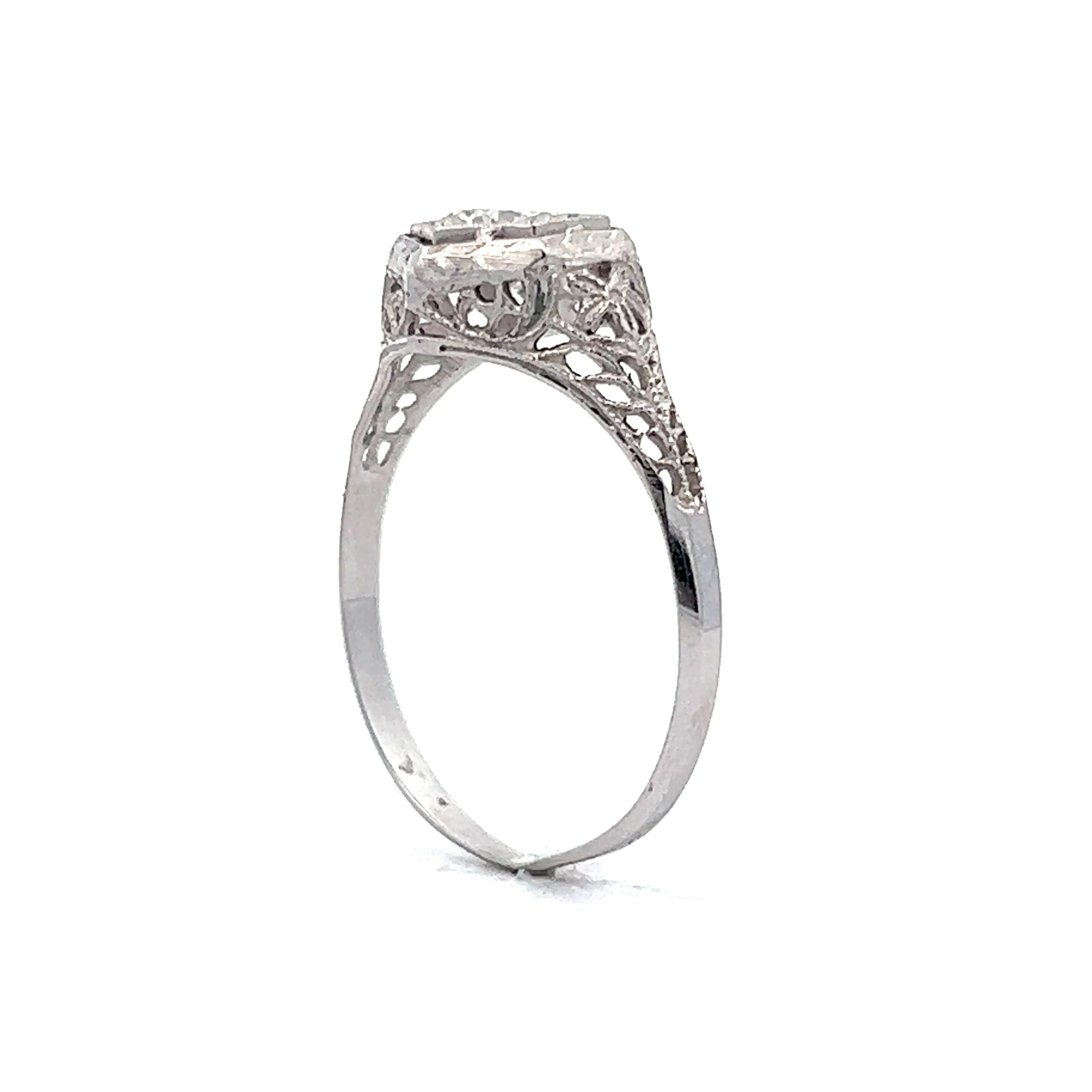 .62 Art Deco Filigree Diamond Engagement Ring in 18k White Gold - Image 5