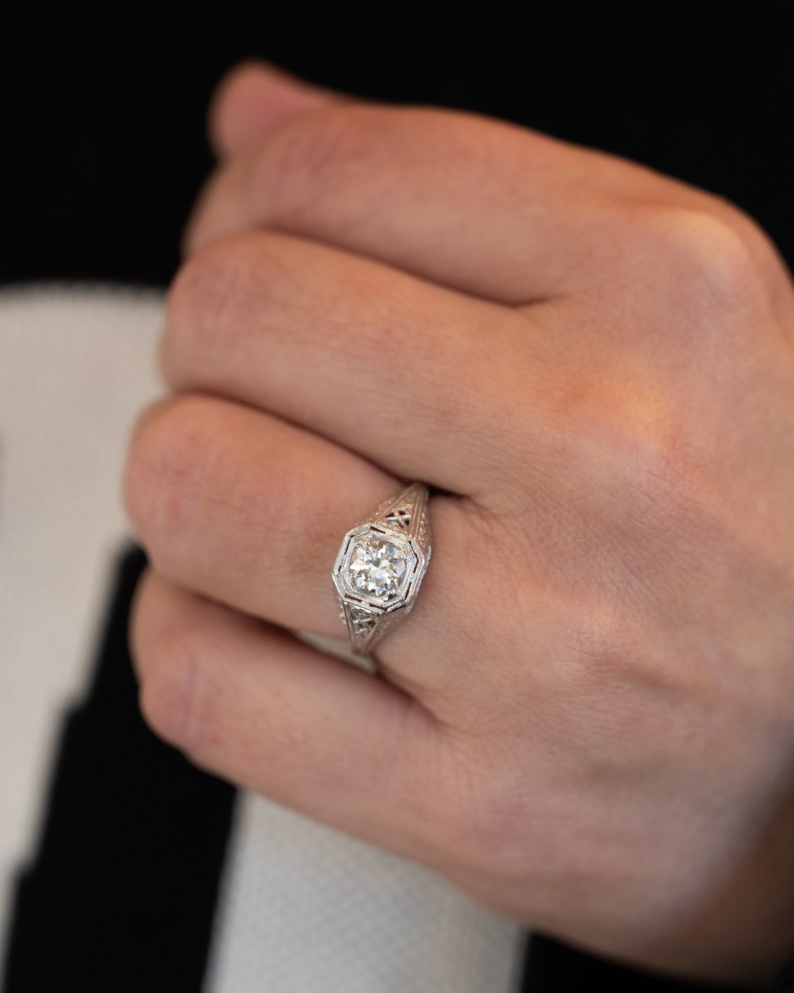 .65 Antique 1920s Diamond Engagement Ring 18k - Image 7