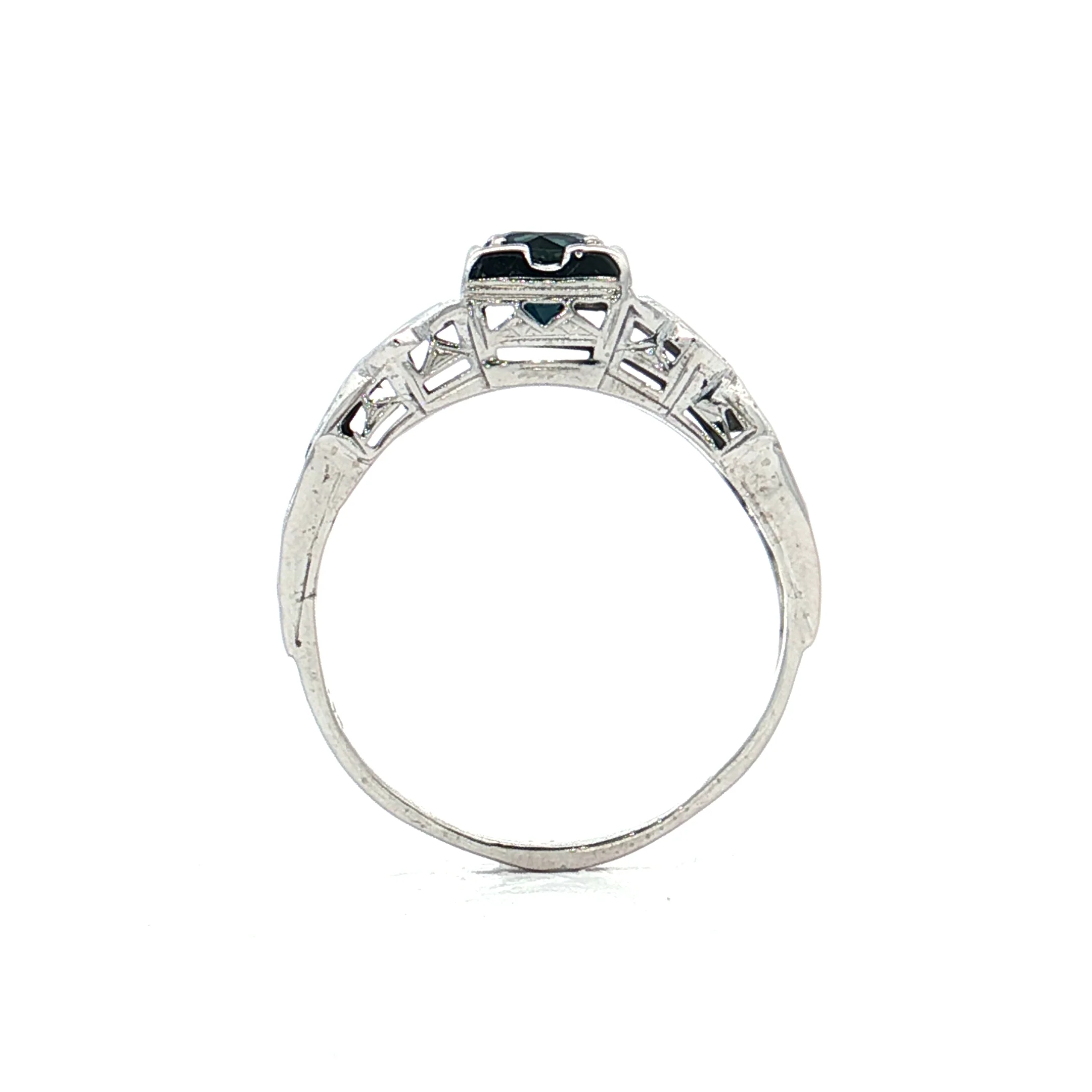 .65 Antique Deco Sapphire Engagement Ring 18k - Image 4