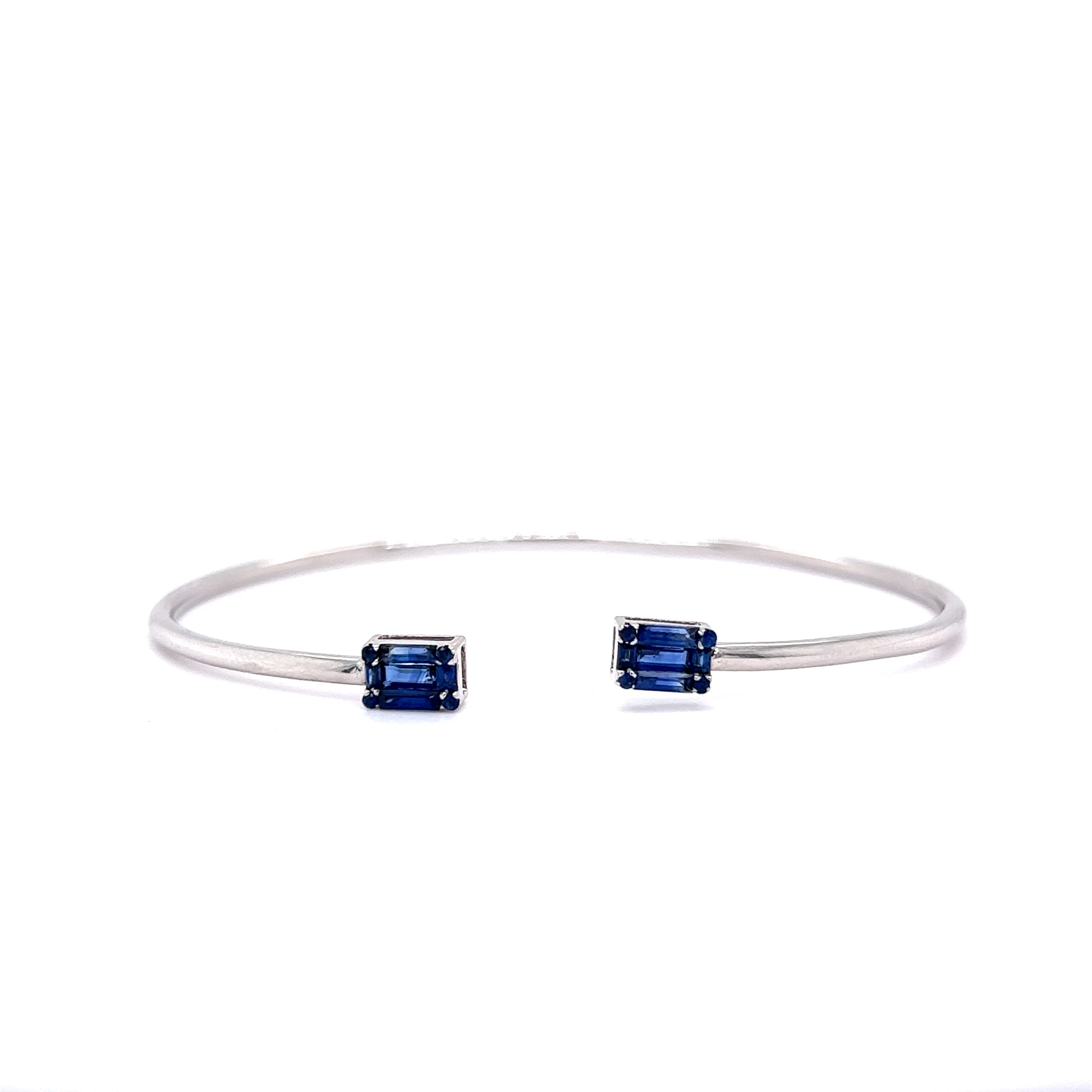 .66 Baguette Cut Sapphire Bangle Bracelet in 18k White Gold