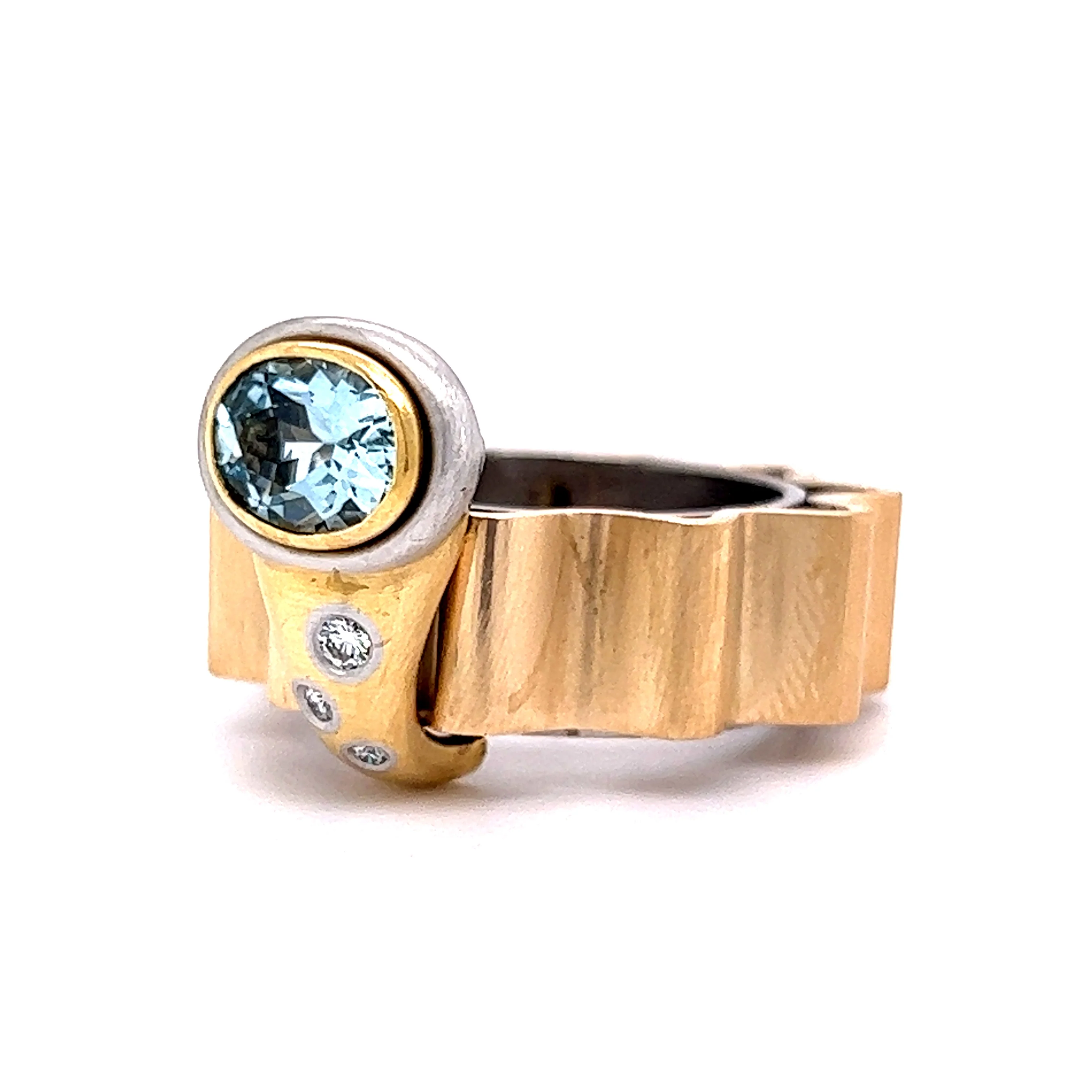 .69 Oval Cut Aquamarine & Diamond Ring in Yellow Gold by Stephanie Lake Design - Image 2