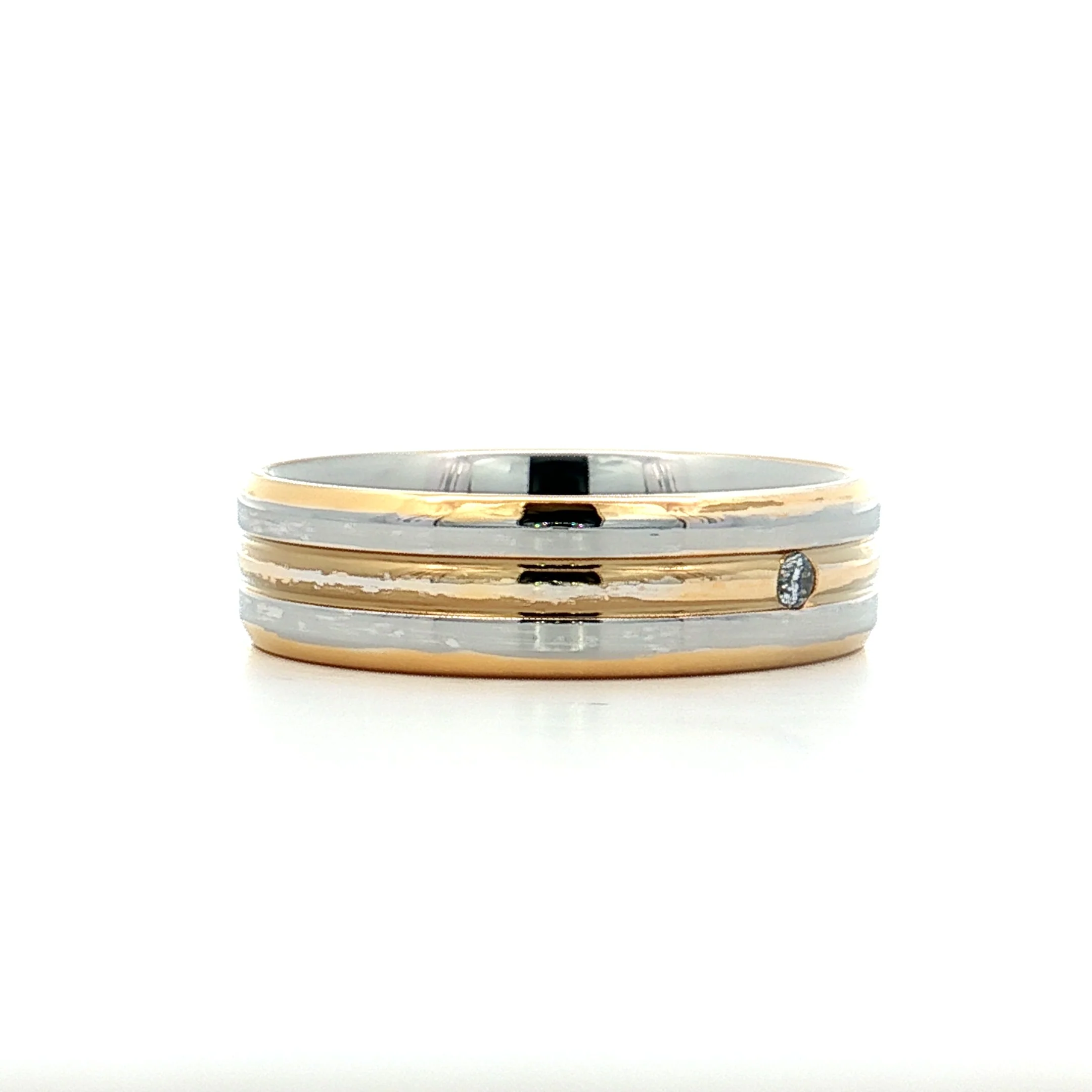 6mm Mens Diamond Two-Tone Wedding Band in 18k - Image 3