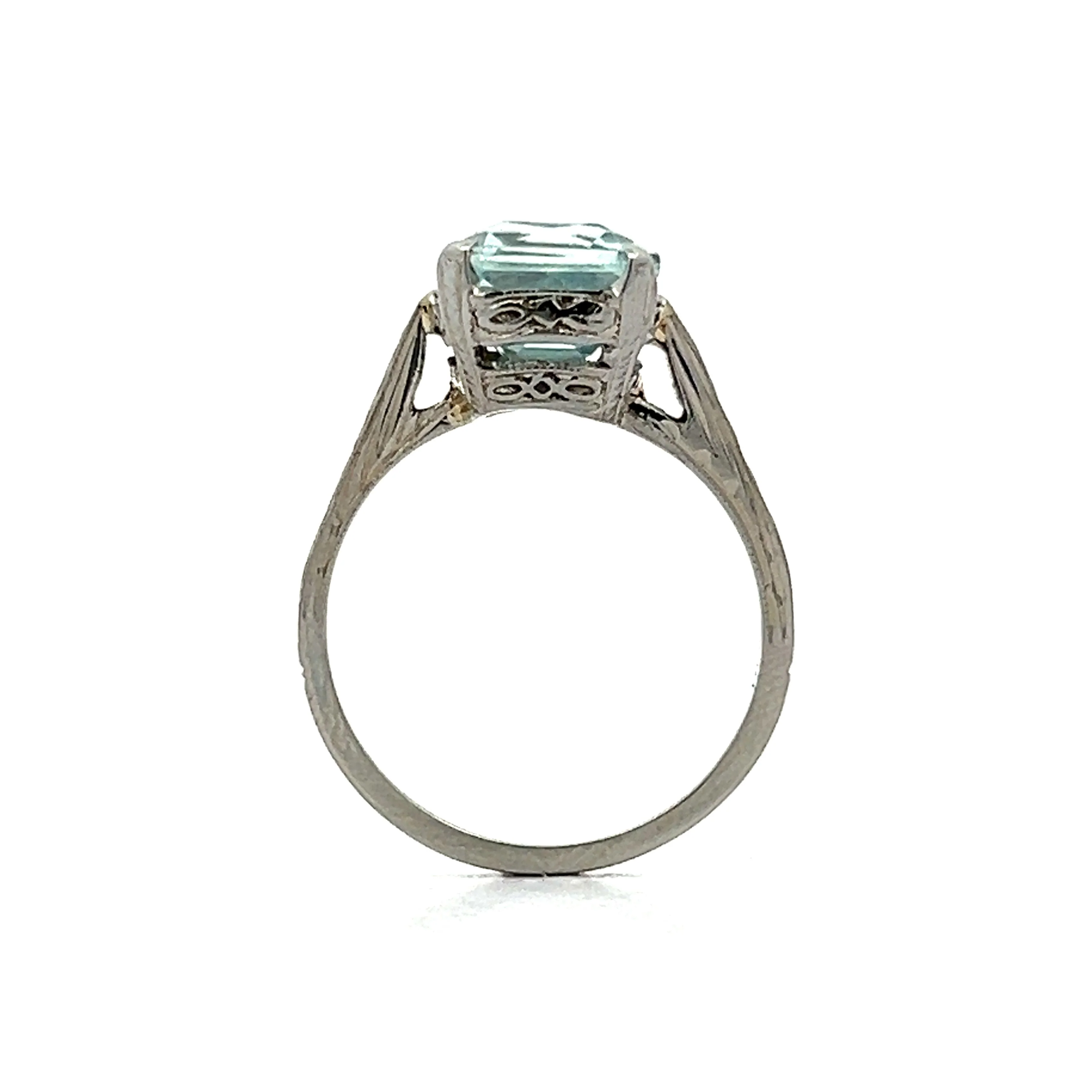 7.17 Vintage Emerald Cut Aquamarine Ring in 18k - Image 4