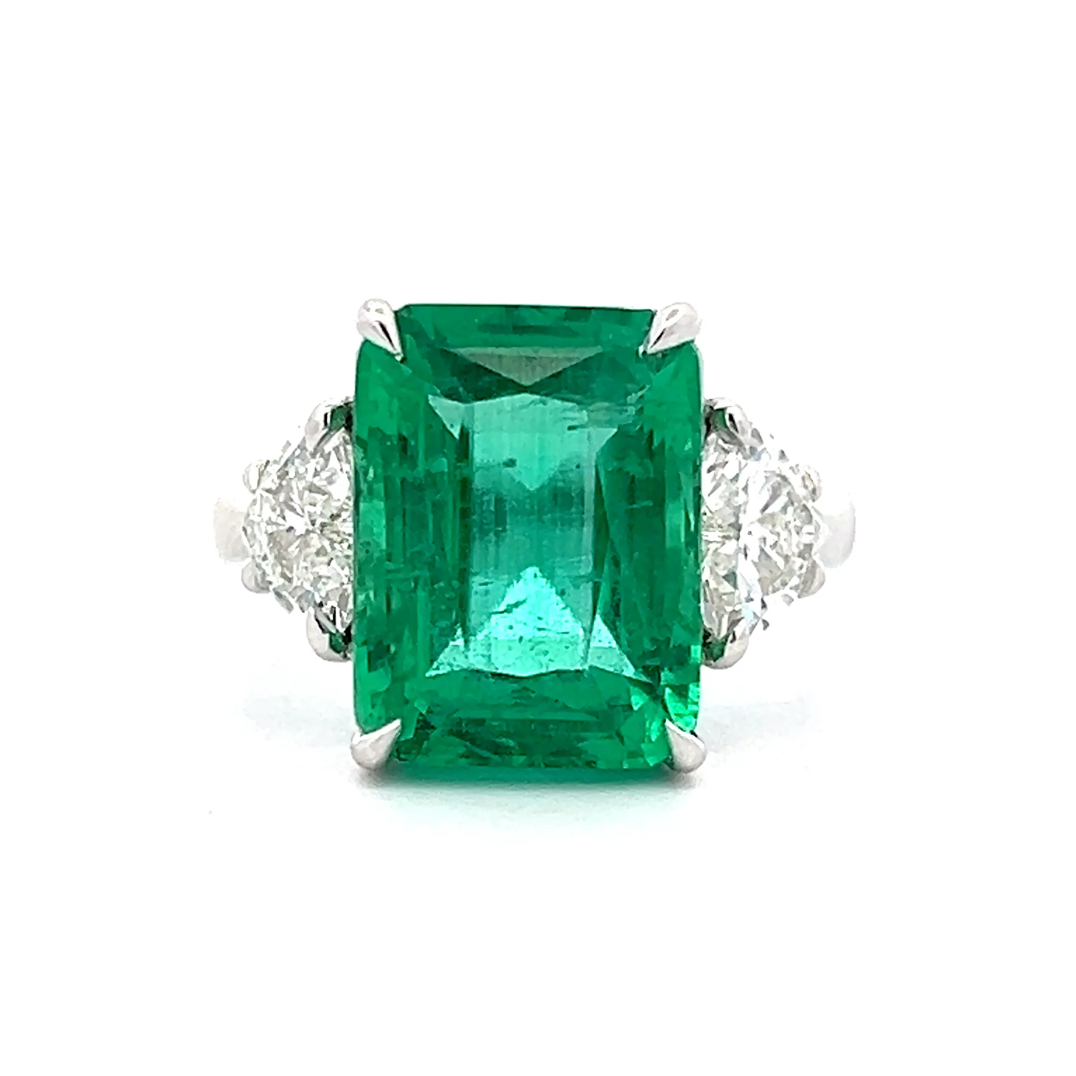 7.64 Emerald Cut Emerald & Diamond Ring in 18k White Gold