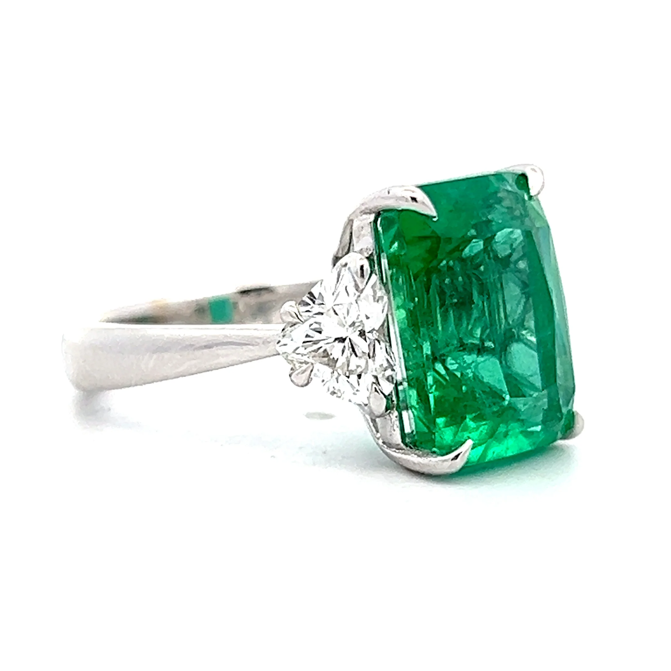 7.64 Emerald Cut Emerald & Diamond Ring in 18k White Gold - Image 3
