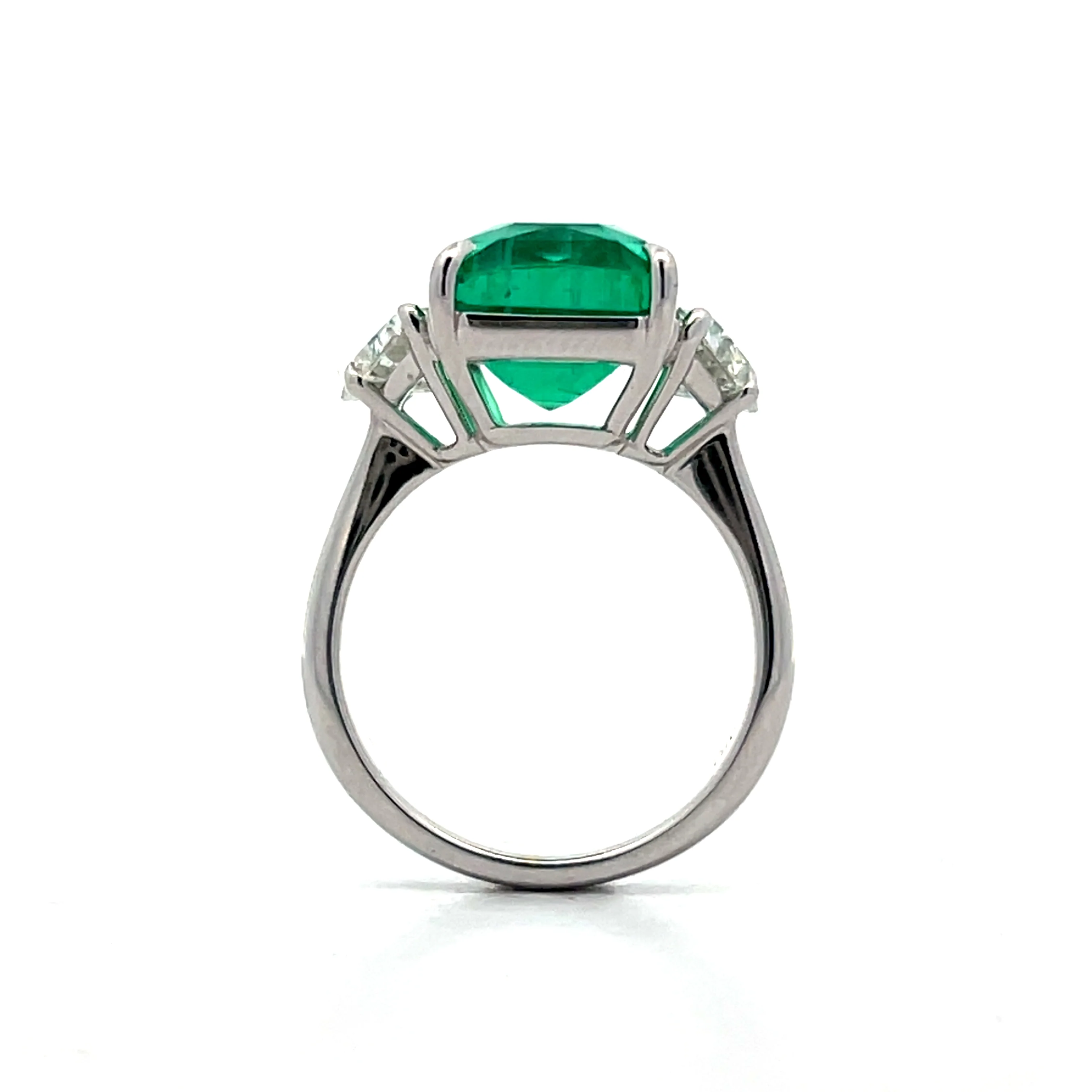7.64 Emerald Cut Emerald & Diamond Ring in 18k White Gold - Image 4