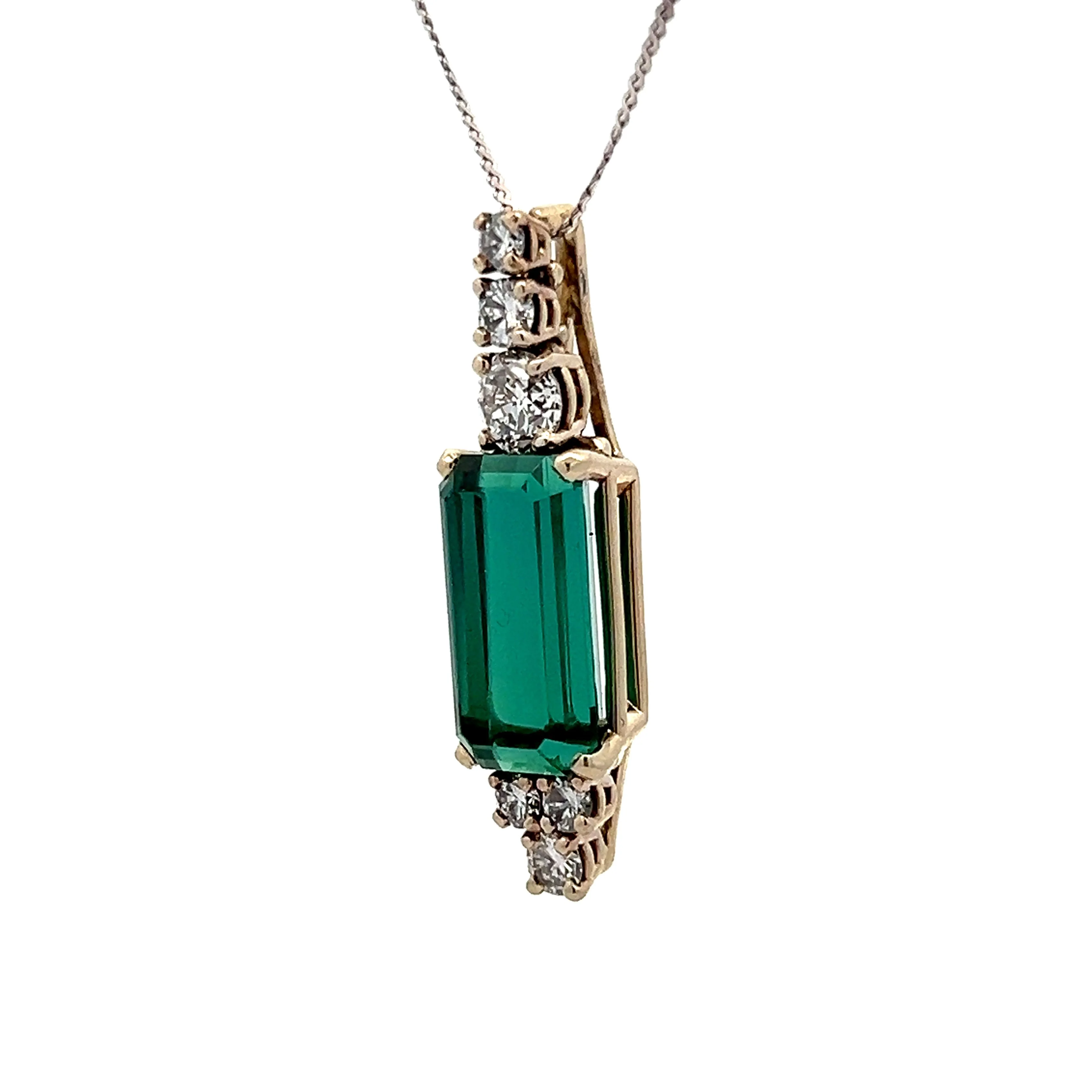 7.68 Green Tourmaline & Diamond Pendant in White Gold - Image 2
