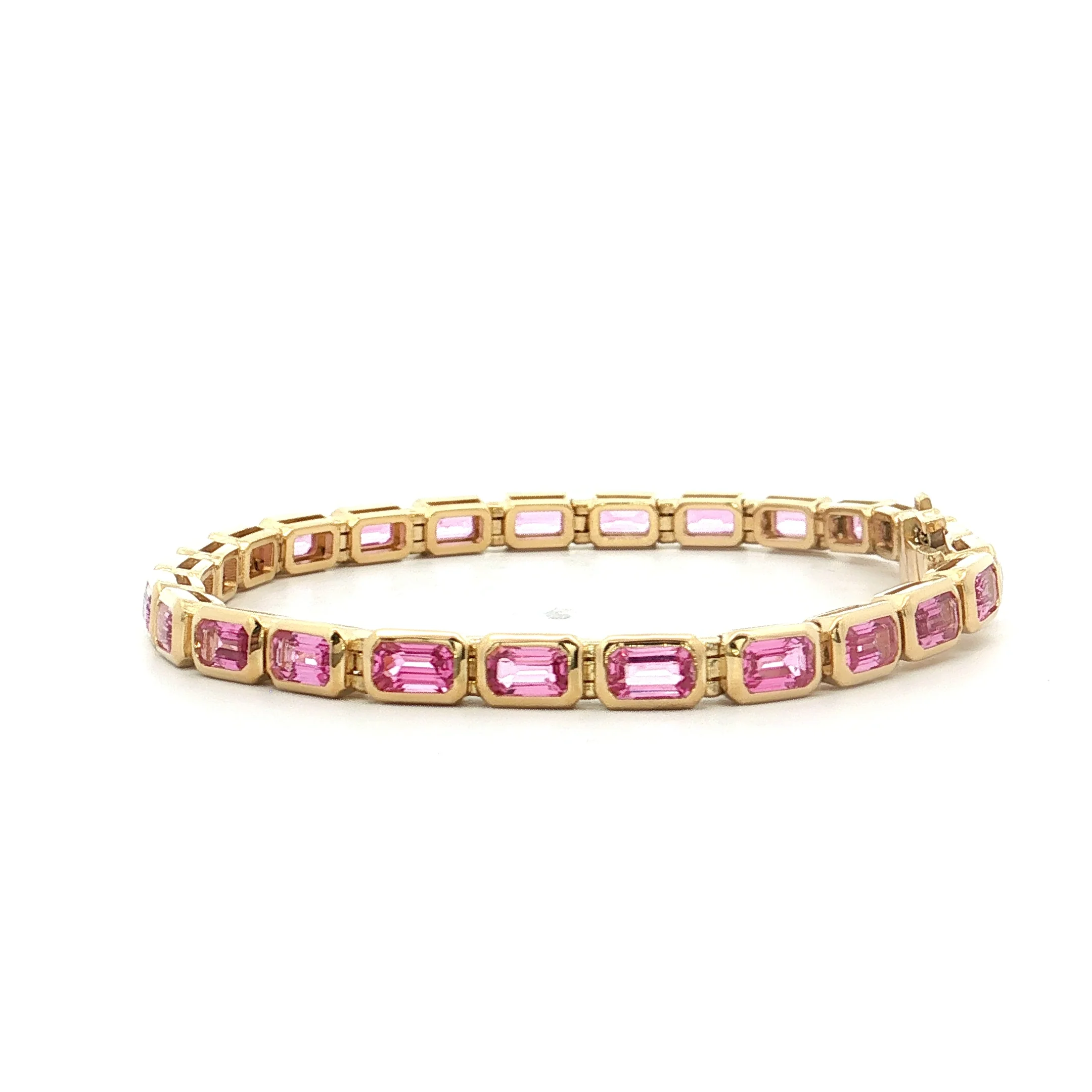 7.71 Emerald Cut Pink Sapphire Tennis Bracelet 18k - Image 2