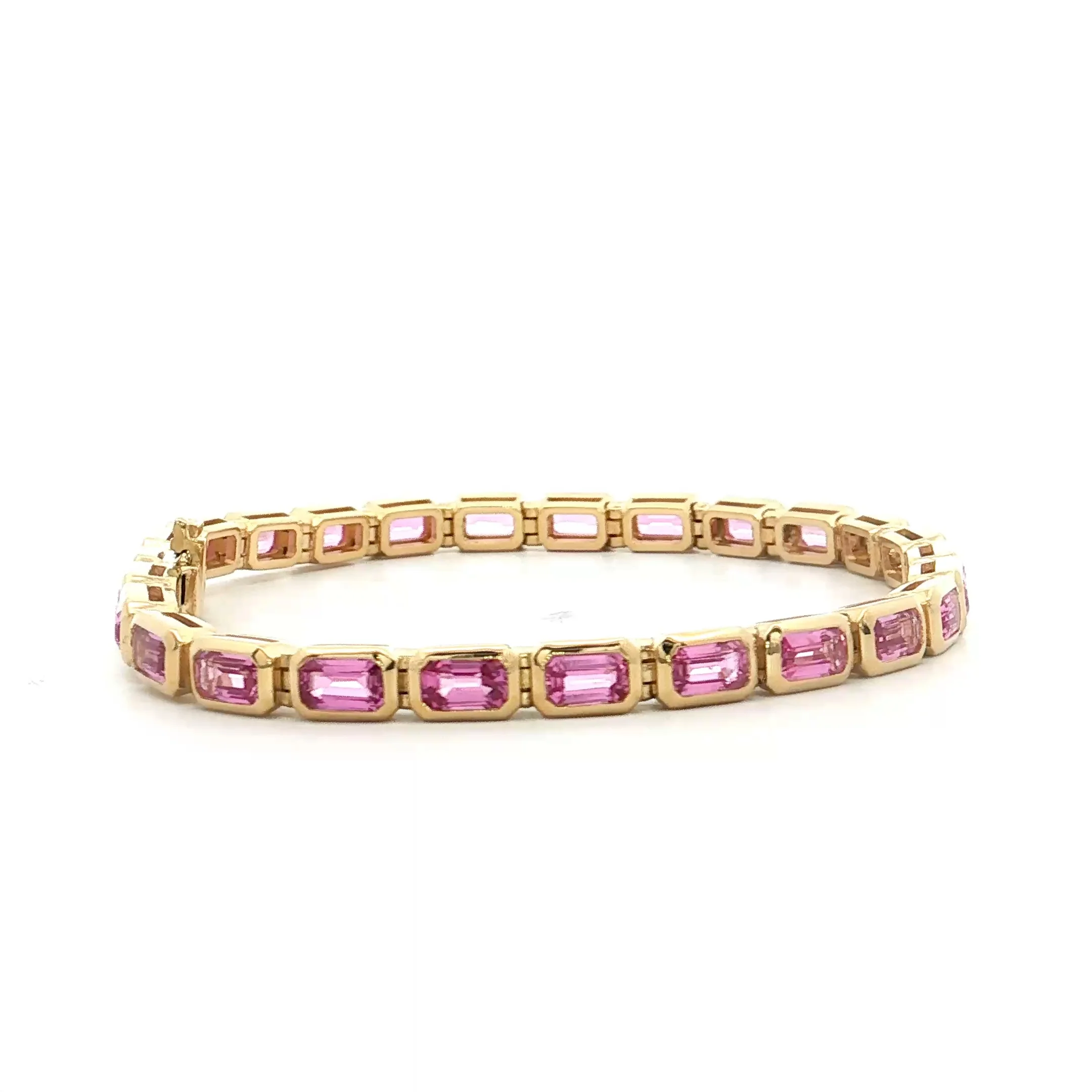 7.71 Emerald Cut Pink Sapphire Tennis Bracelet 18k - Image 3