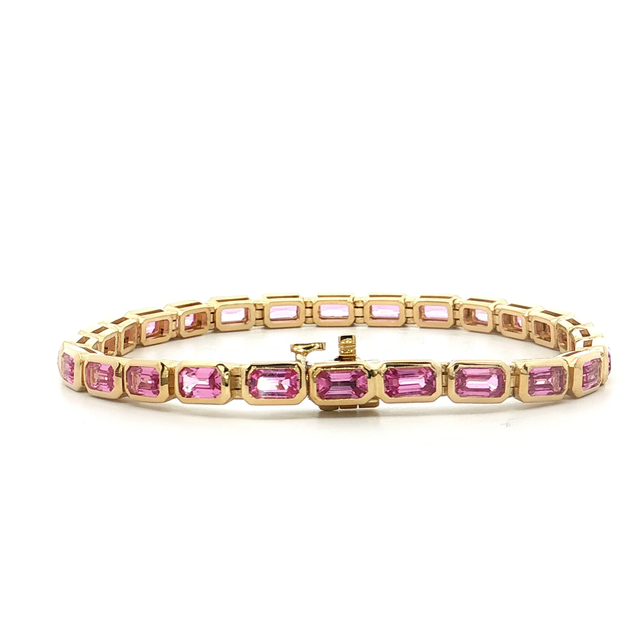 7.71 Emerald Cut Pink Sapphire Tennis Bracelet 18k - Image 4