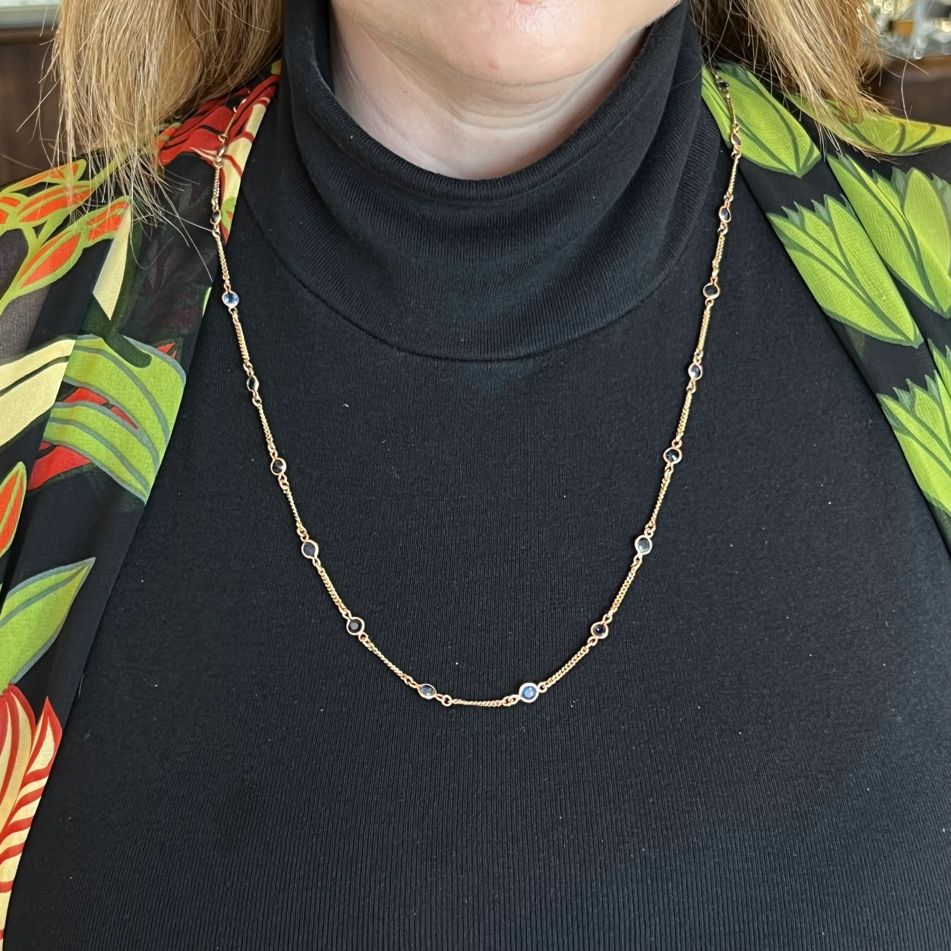 7.75 Bezel Set Sapphire Necklace in 18k Yellow Gold - Image 4