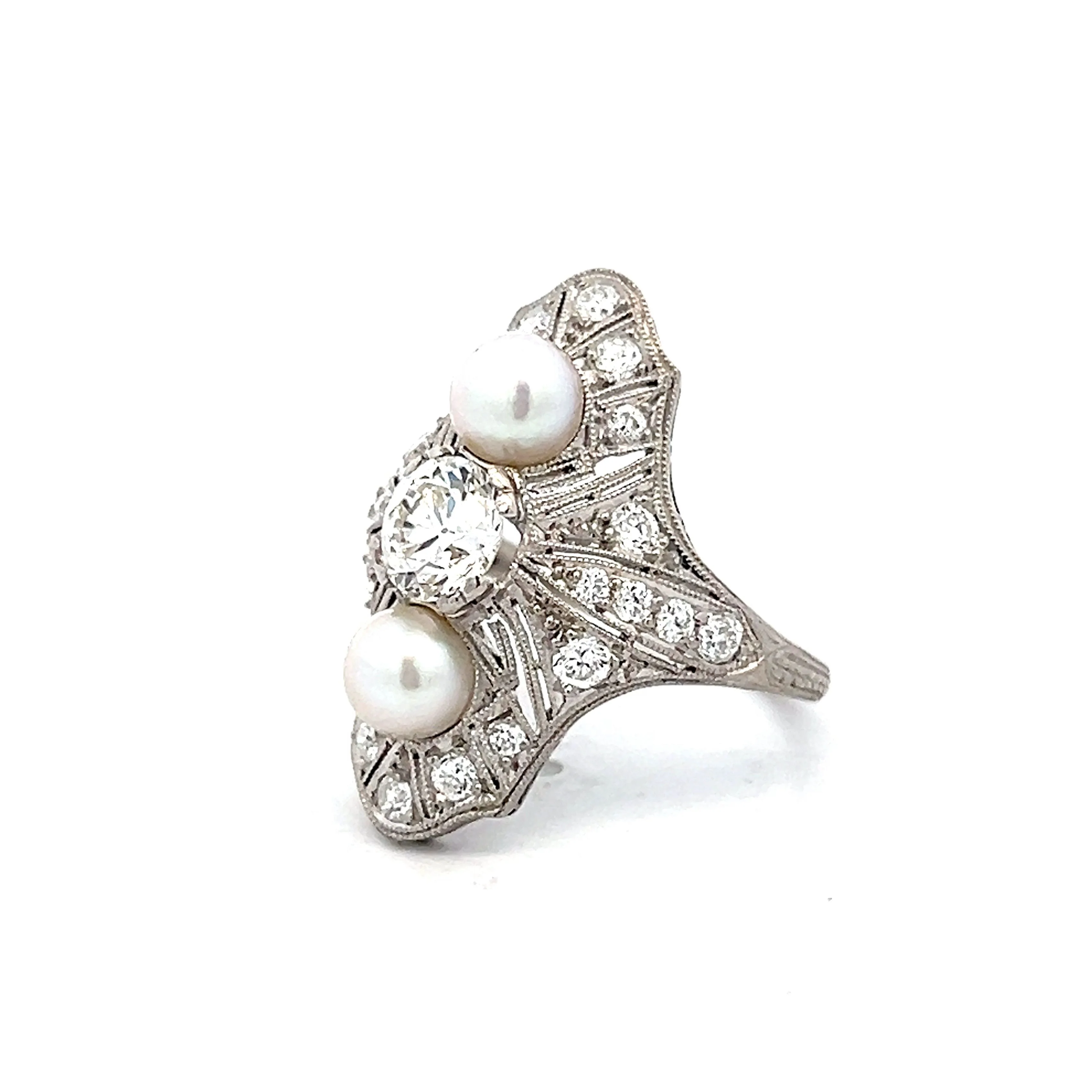 .70 Art Deco Diamond & Pearl Cocktail Ring in Platinum - Image 2