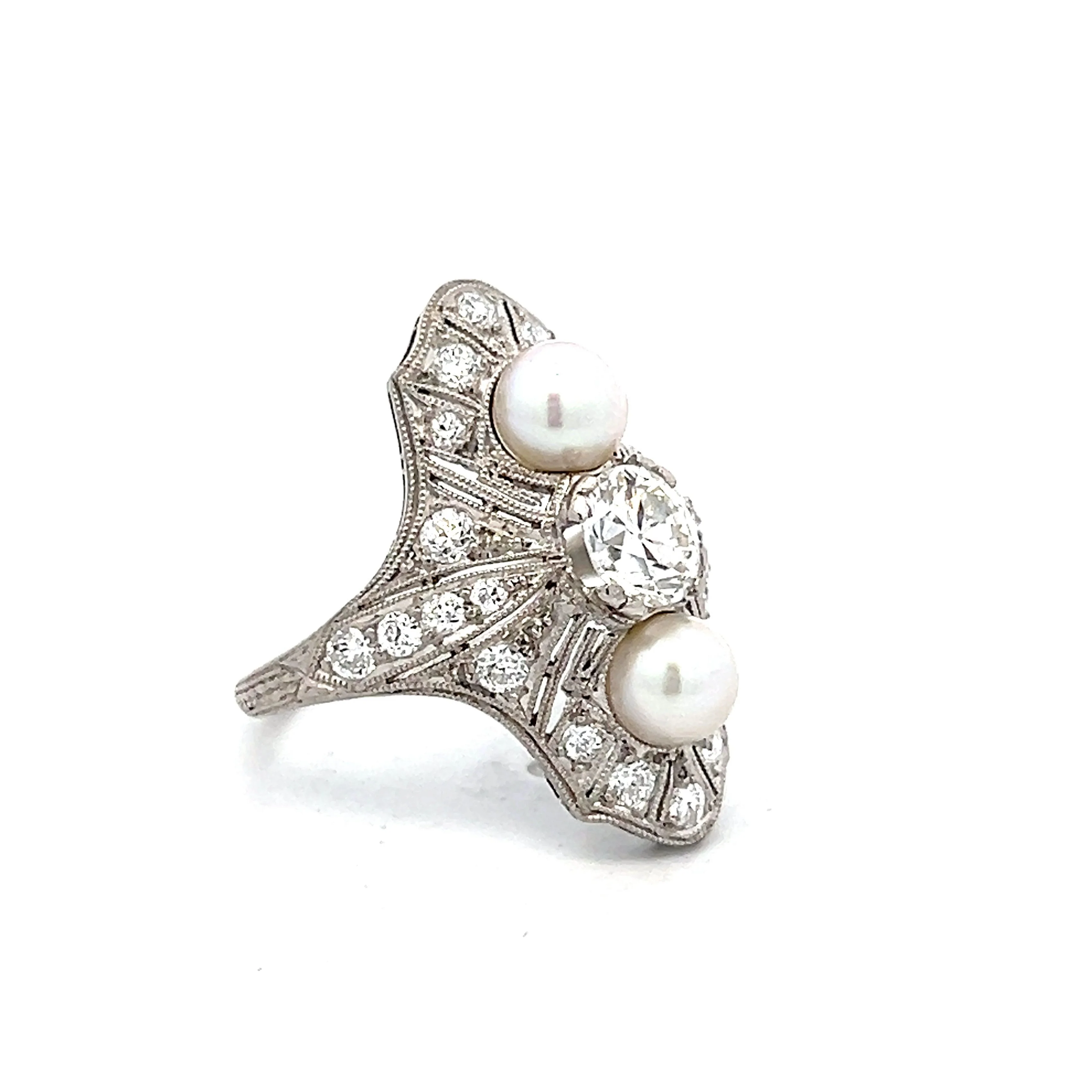.70 Art Deco Diamond & Pearl Cocktail Ring in Platinum - Image 3