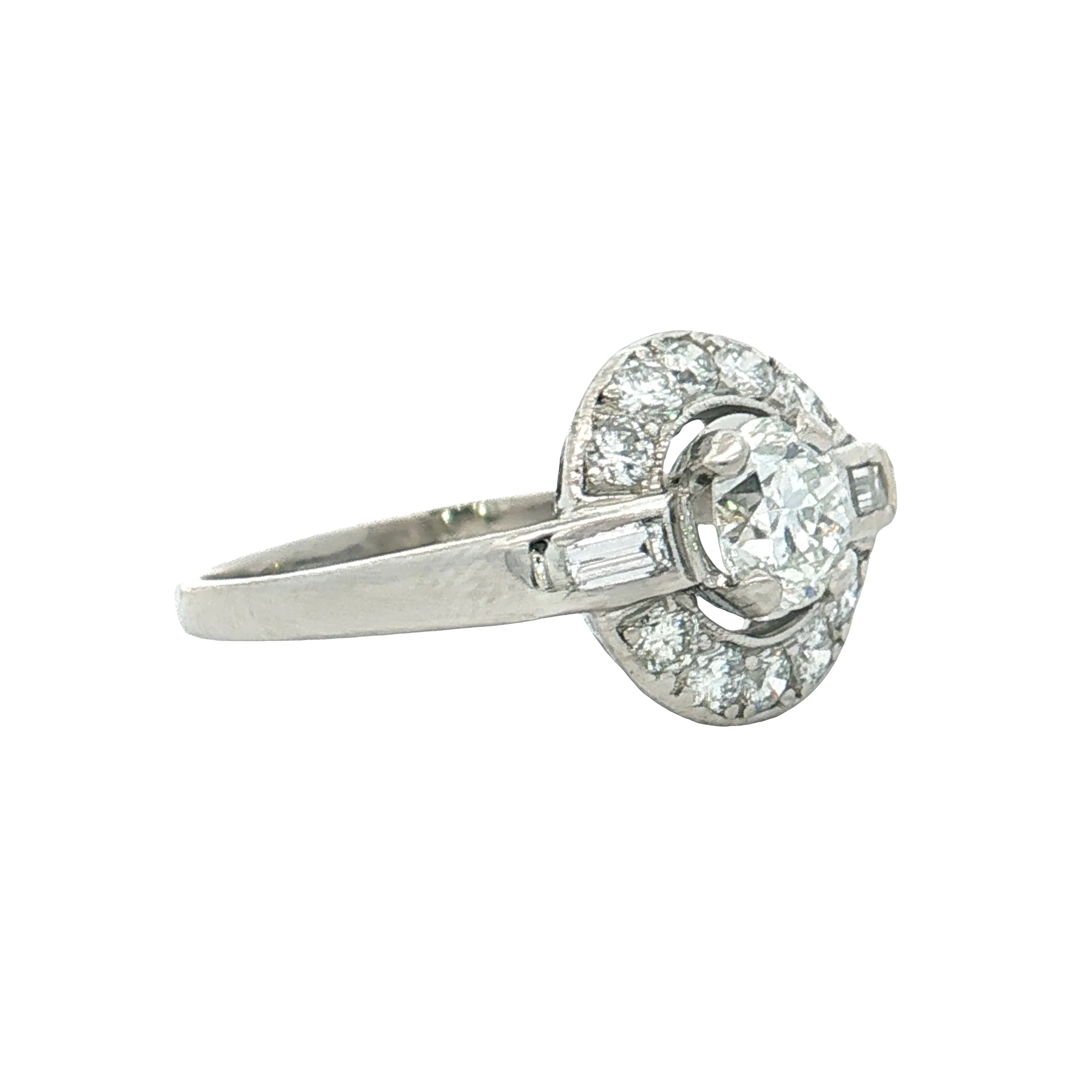 .70 GIA Vintage Diamond Halo Engagement Ring Platinum - Image 3