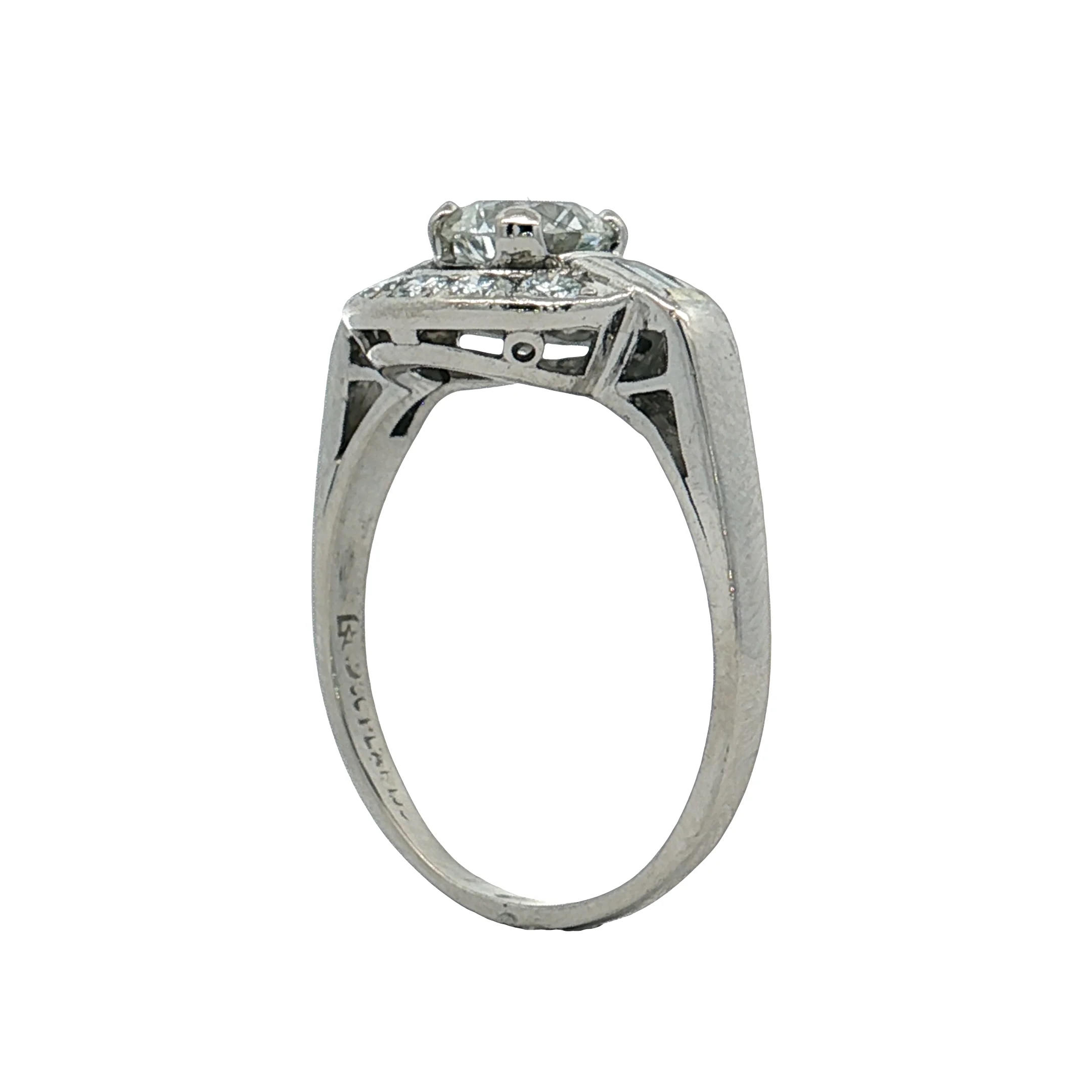 .70 GIA Vintage Diamond Halo Engagement Ring Platinum - Image 5