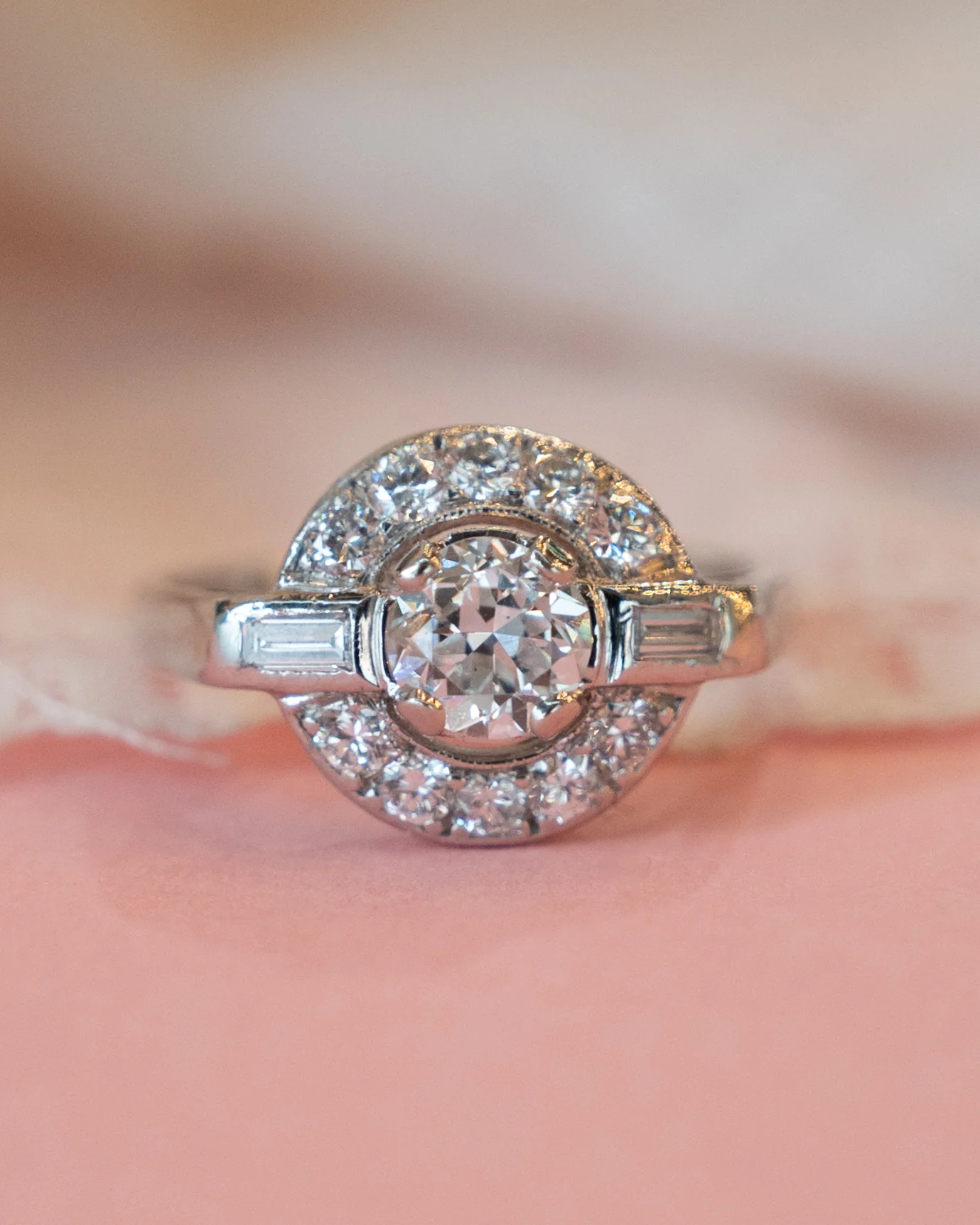 .70 GIA Vintage Diamond Halo Engagement Ring Platinum - Image 6